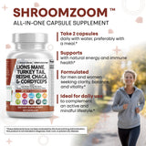 Mélange champignons 20-en-1 de Clean Nutraceuticals – capsules visibles, solution tout-en-un pratique.