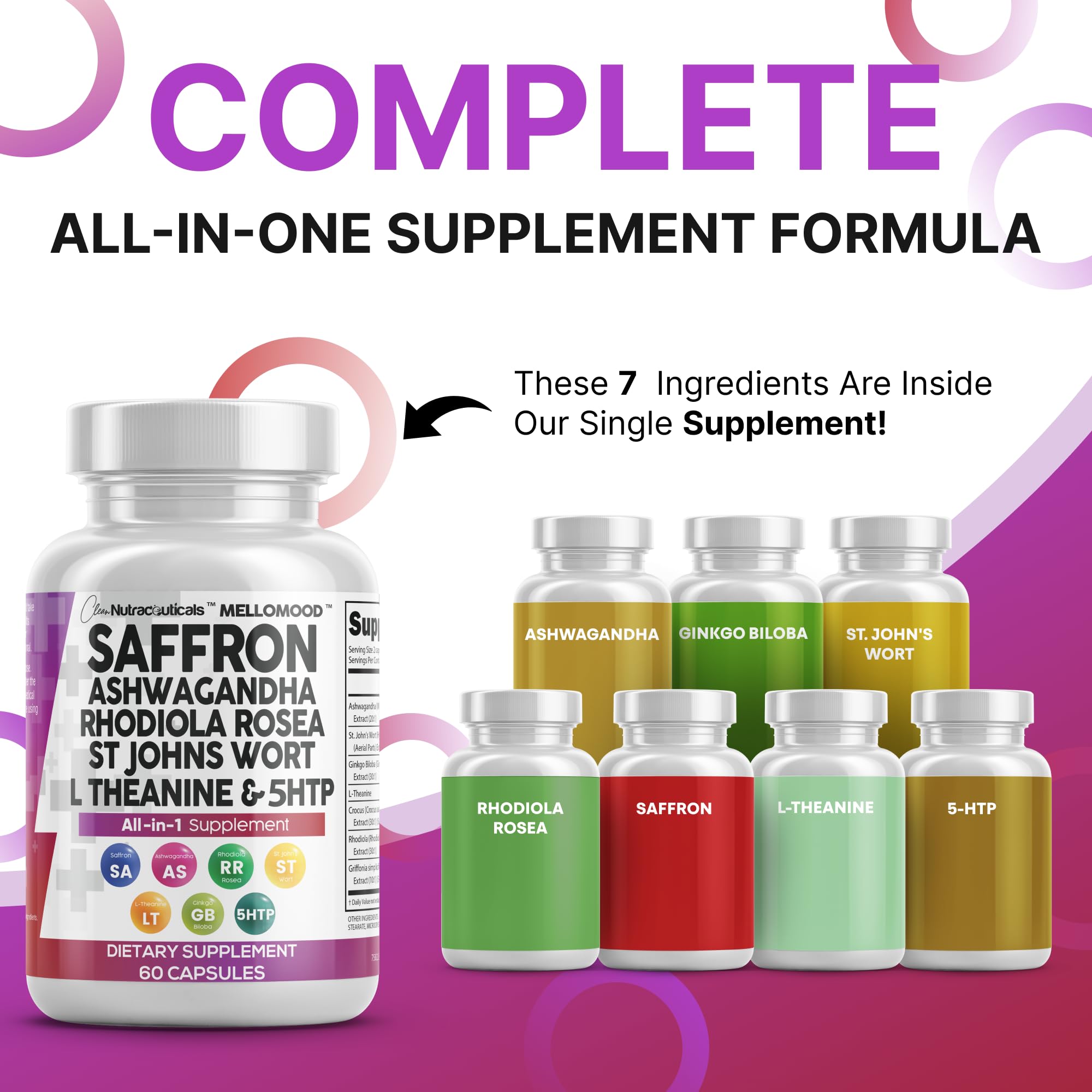 Mellomood Clean Nutraceuticals : bouteille de capsules, design apaisant, soutien de l'humeur.