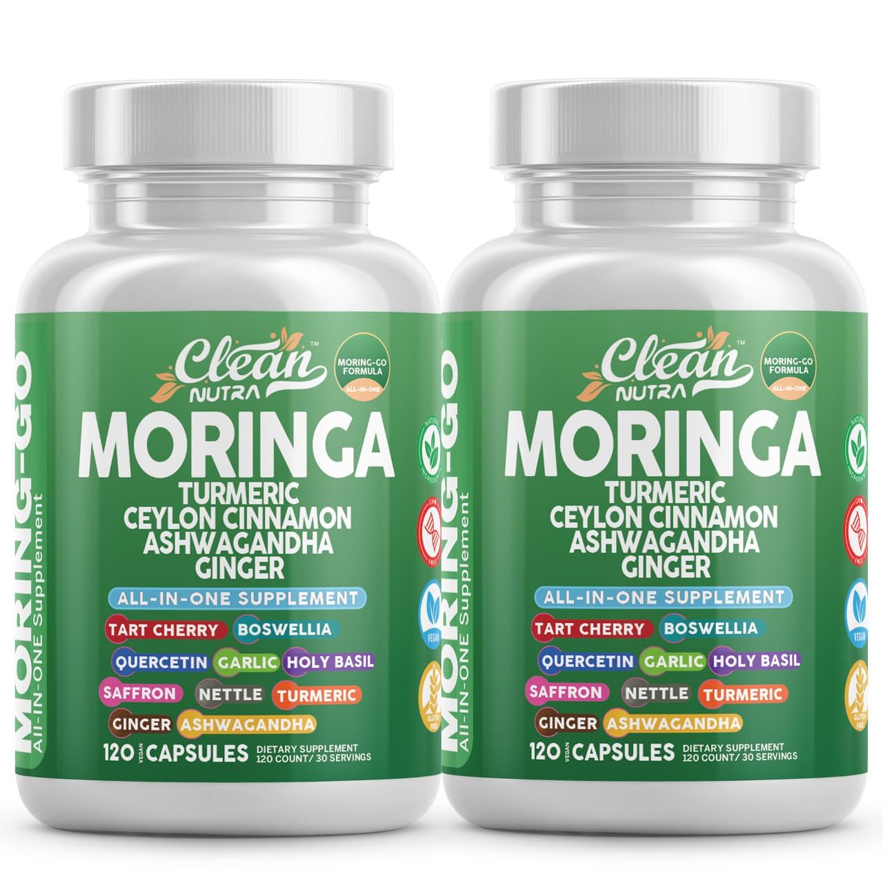 Gélules moringa Clean Nutraceuticals dans l'emballage, énergie naturelle.