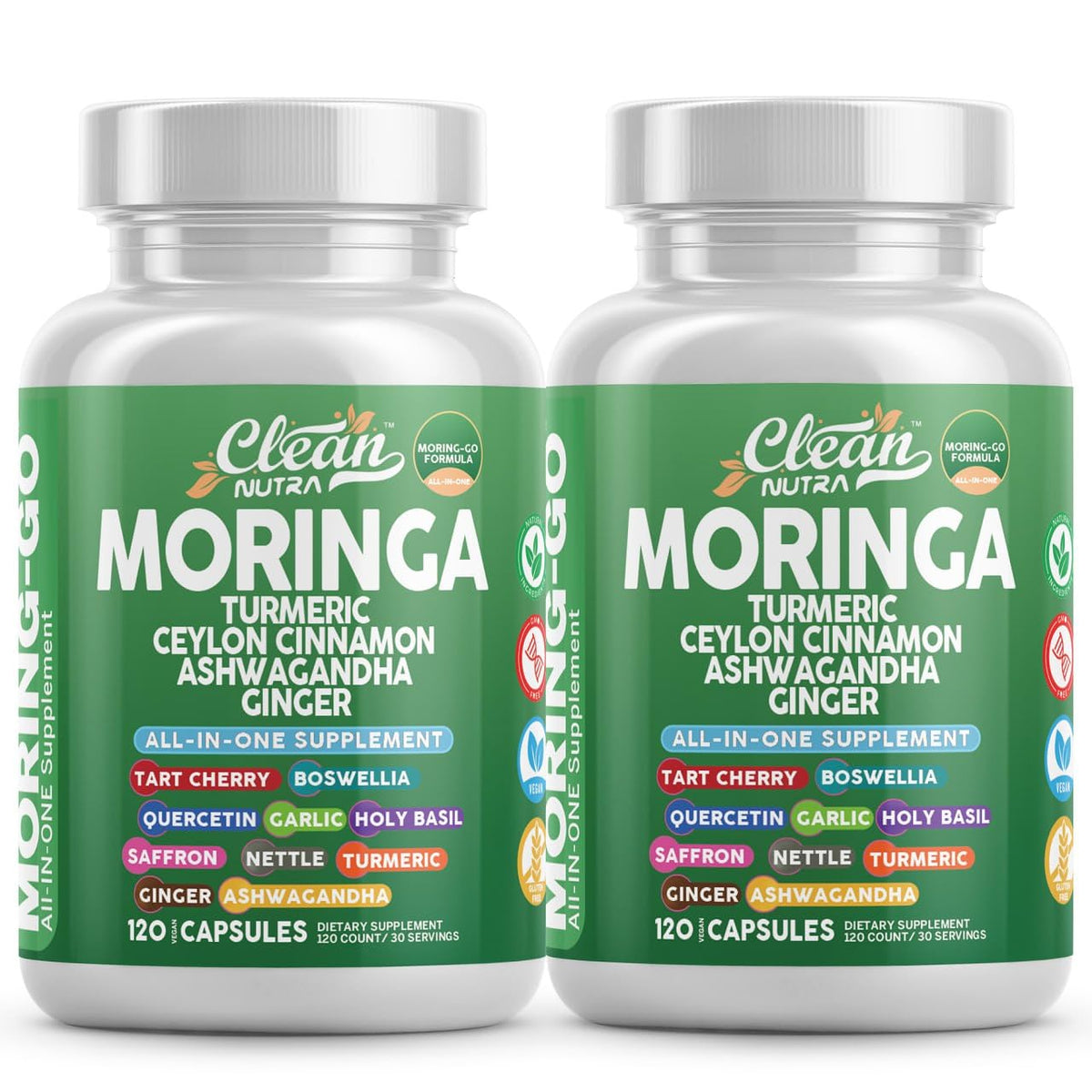 Gélules moringa Clean Nutraceuticals dans l'emballage, énergie naturelle.