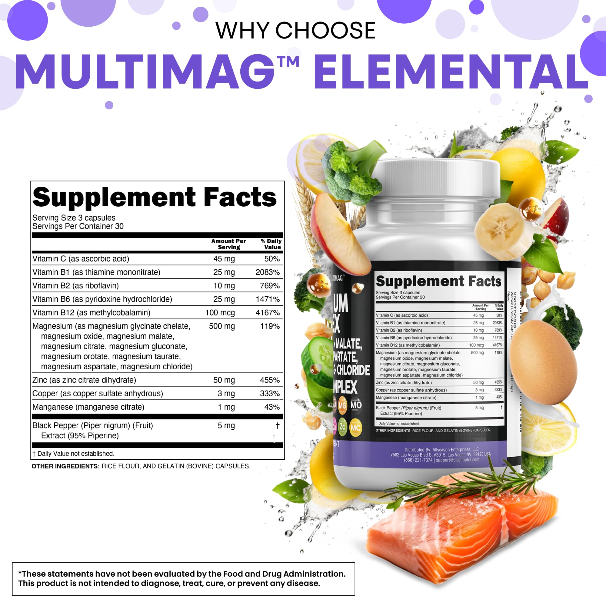 Clean Nutraceuticals MultiMagnesium – tableau d'ingrédients démontrant les neuf formes du magnésium.