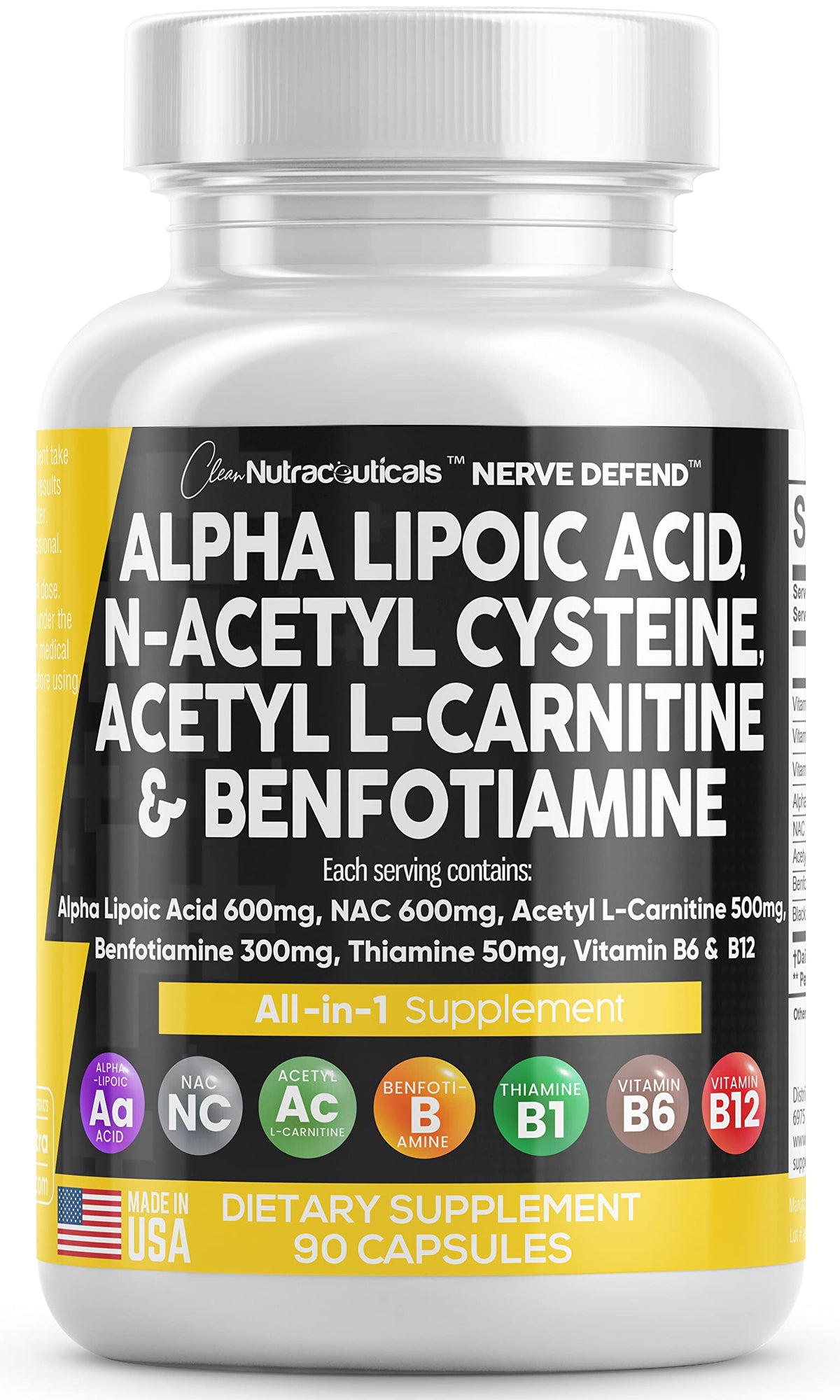 Clean Nutraceuticals Nerve Defend: bouteille visible, soutien potentiel du système nerveux