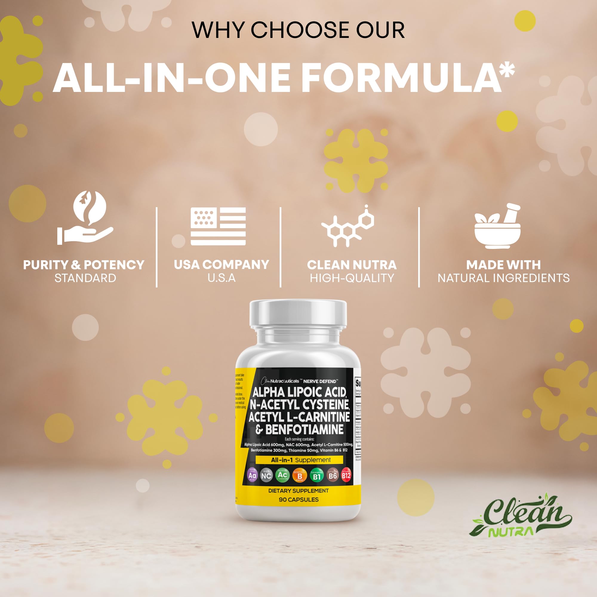 Clean Nutraceuticals Nerve Defend: packaging mettant en avant la formule tout-en-un