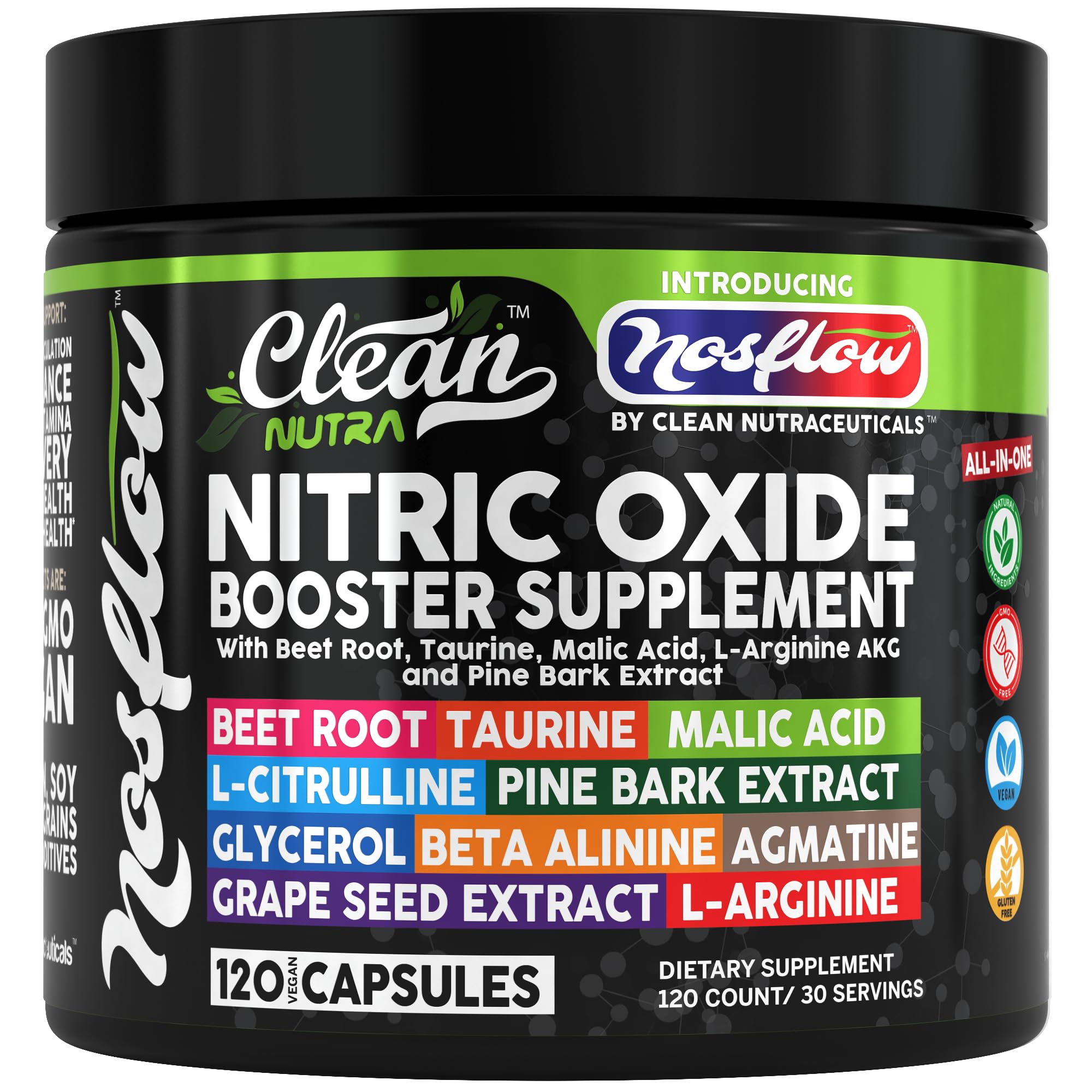 NosFlow de Clean Nutraceuticals, bouteille visible, soutien potentiel à la circulation et à l’énergie.
