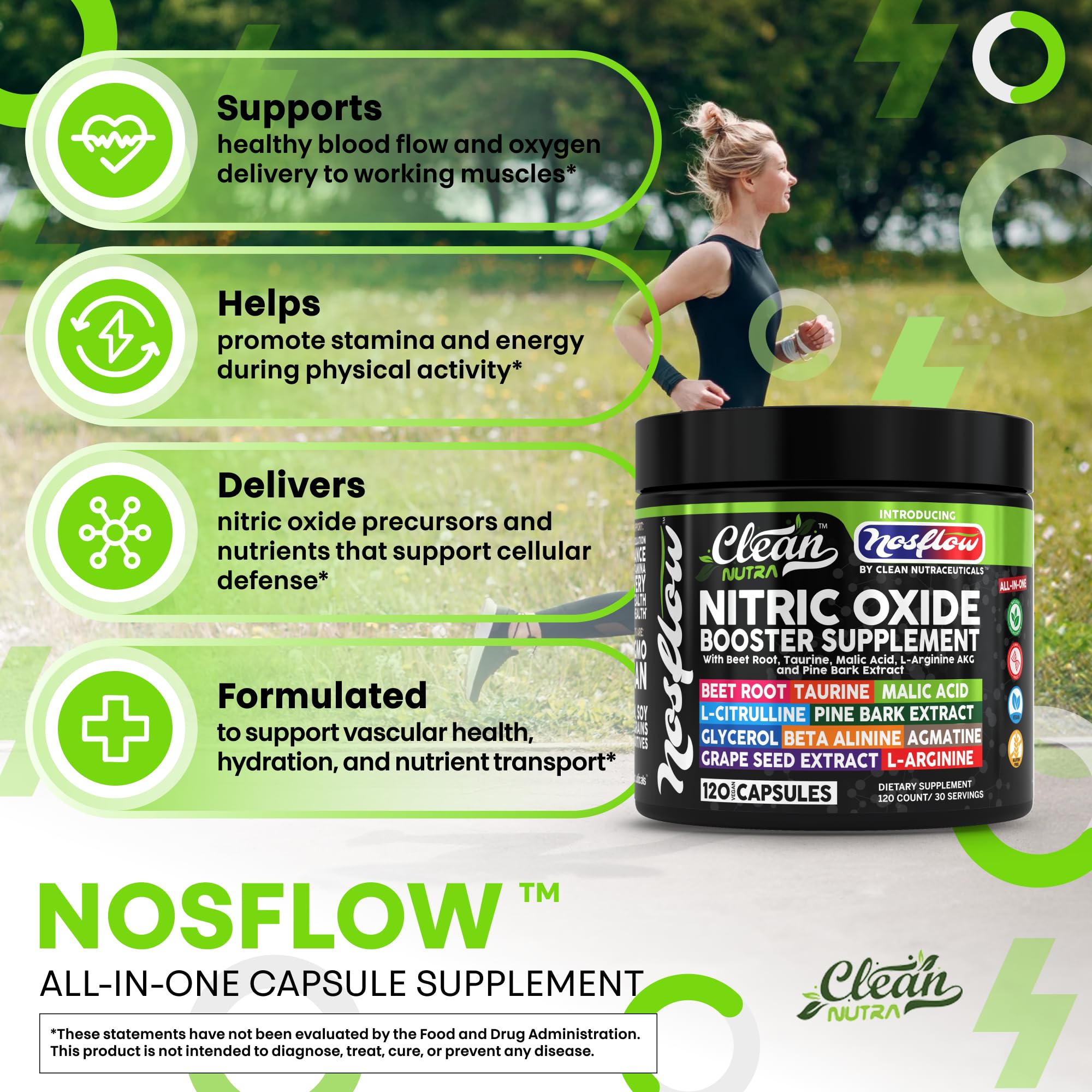 Gélules NosFlow visibles, illustration de performance et hydratation pendant l’effort.