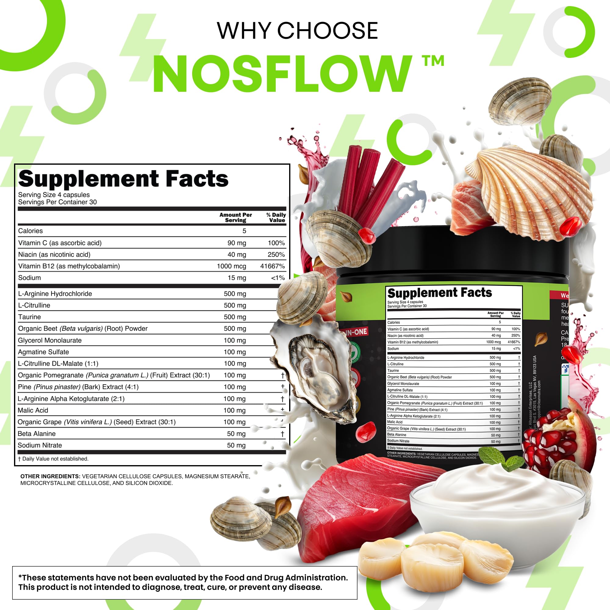 Tableau d’ingrédients NosFlow, aide à comprendre les nutriments clés pour l’endurance.