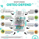 Étiquette Osteo Defend – informations claires sur minéraux et vitamines.