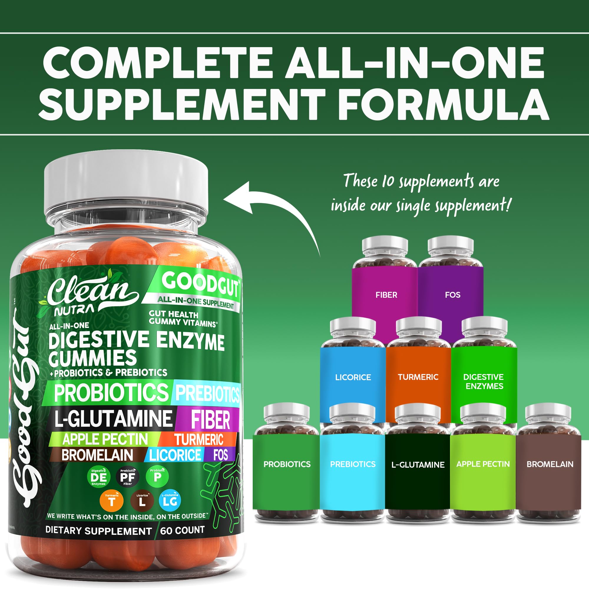 Gomme Clean Nutraceuticals avec probiotiques et prébiotiques pour soutenir la flore intestinale.