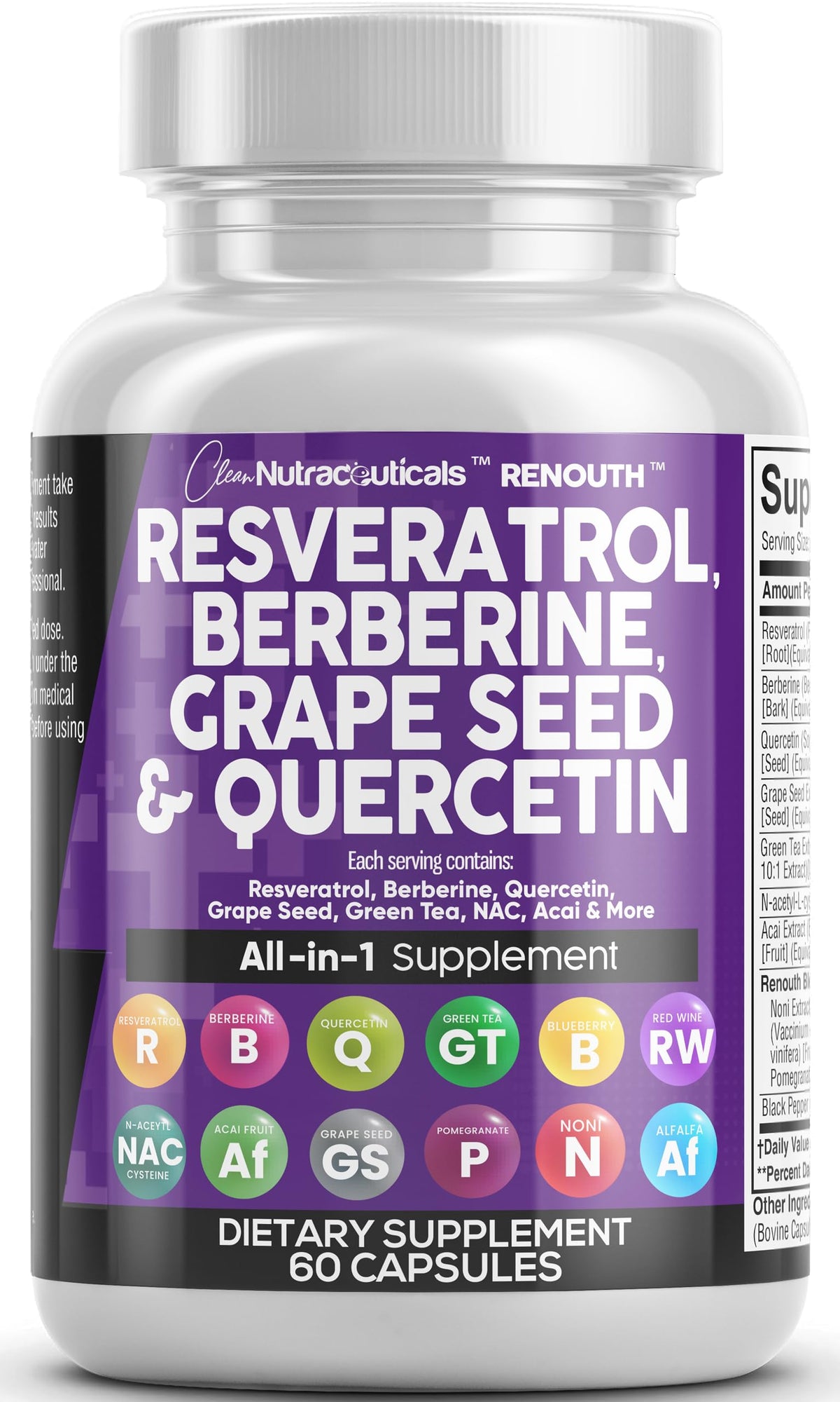 Clean Nutraceuticals résveratrol et berberine en bouteille, présentation polyphénols pour le quotidien.