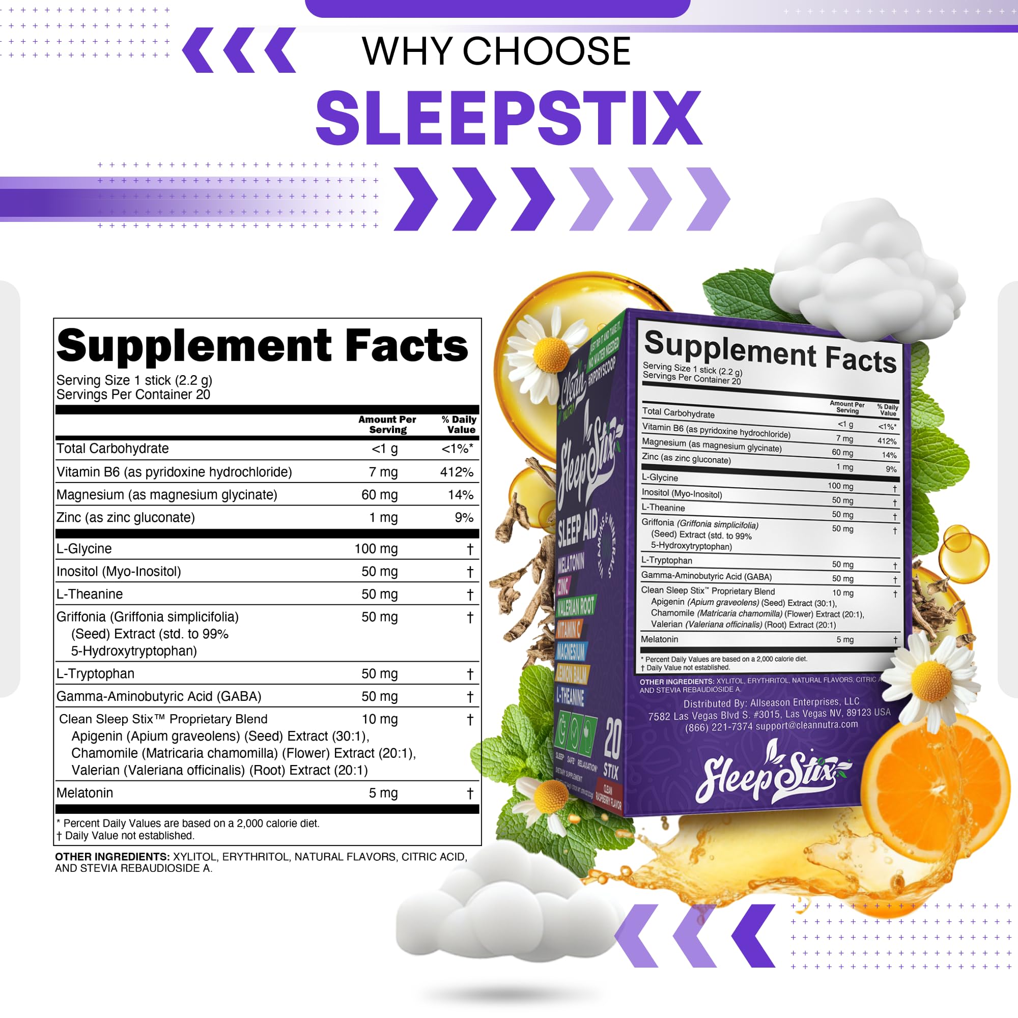 Sleep Stix glycine en poudre: soutien apaisant en soirée.