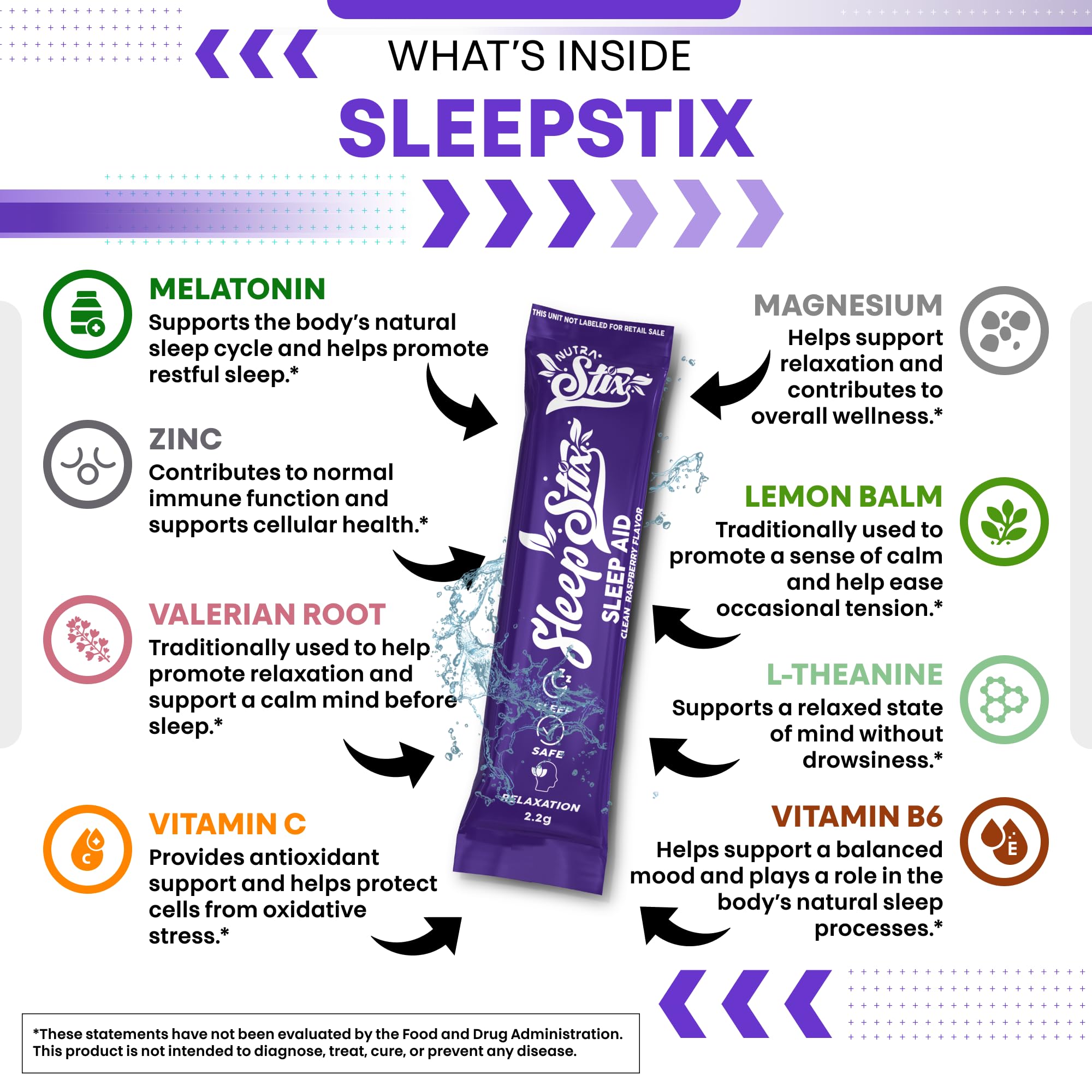 Sleep Stix théanine en poudre: favorise relaxation et calme.