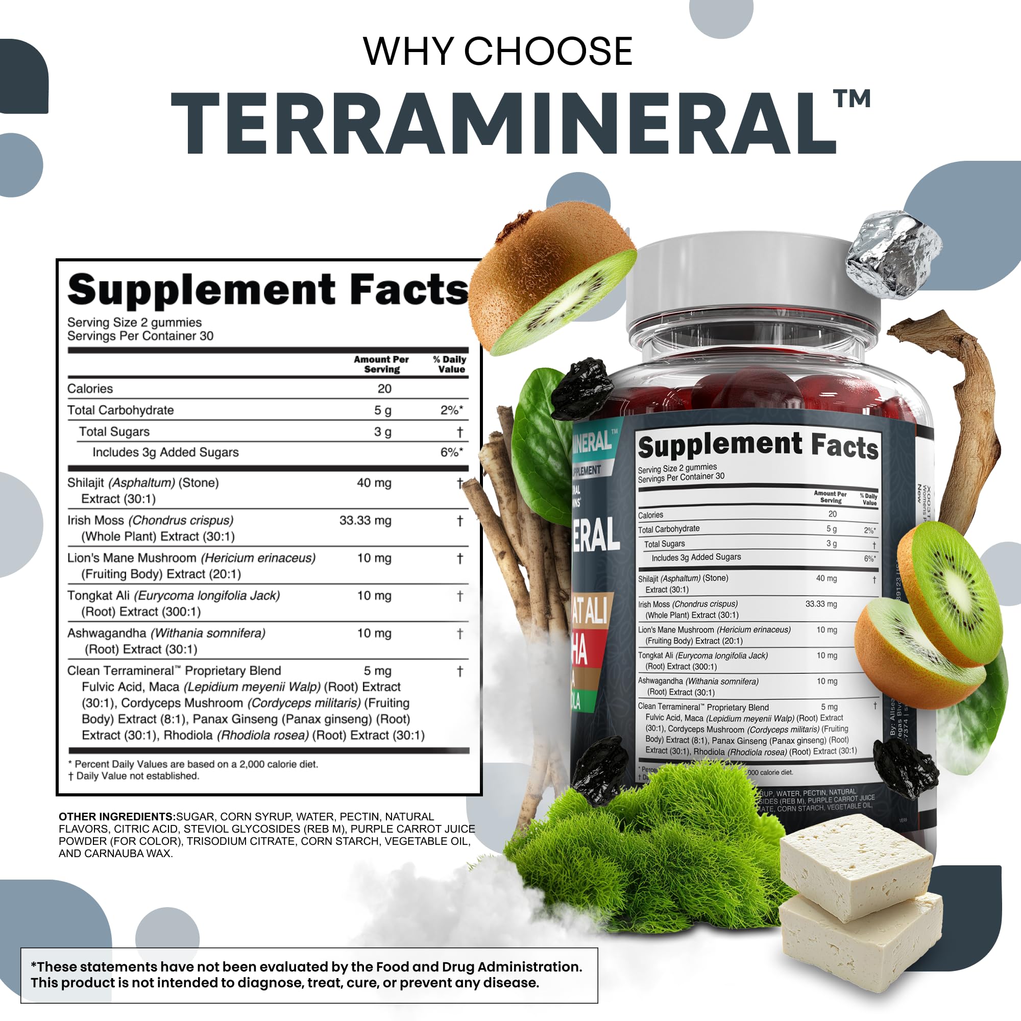 Gommes Terramineral à l’ashwagandha, calme potentiel et équilibre émotionnel.