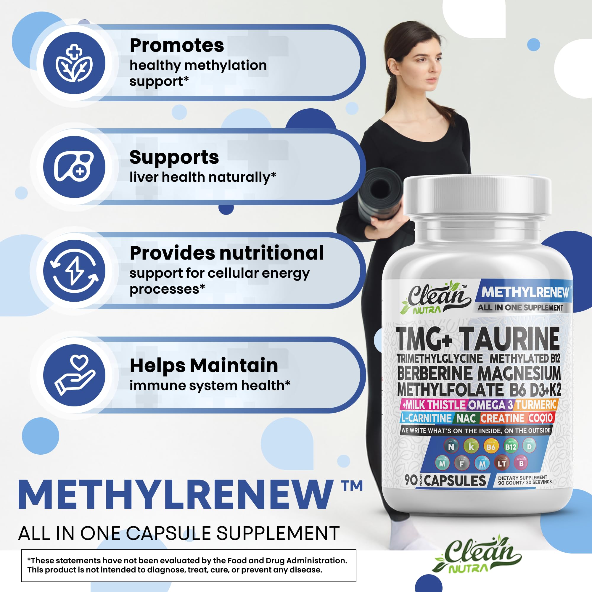 Clean Nutraceuticals TMG 1000 mg – capsules dans boîte, rangement pratique