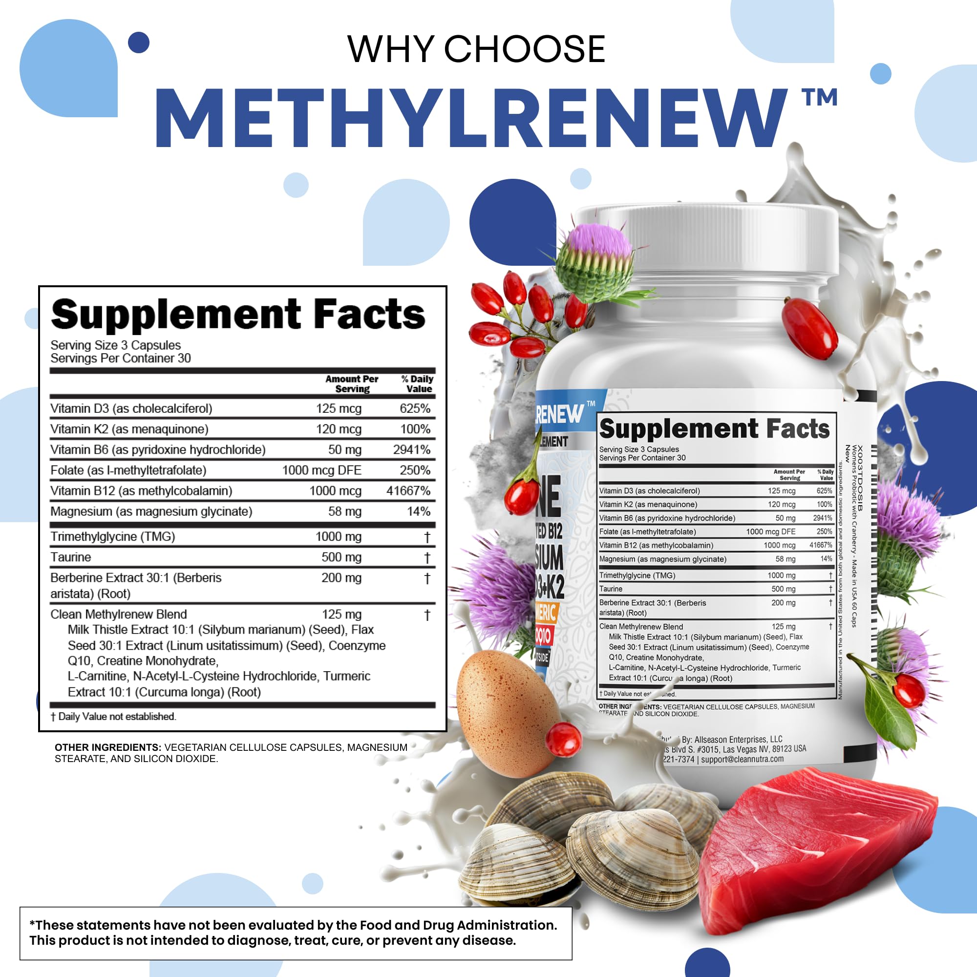 Clean Nutraceuticals TMG 1000 mg – capsules végétariennes, facile à avaler
