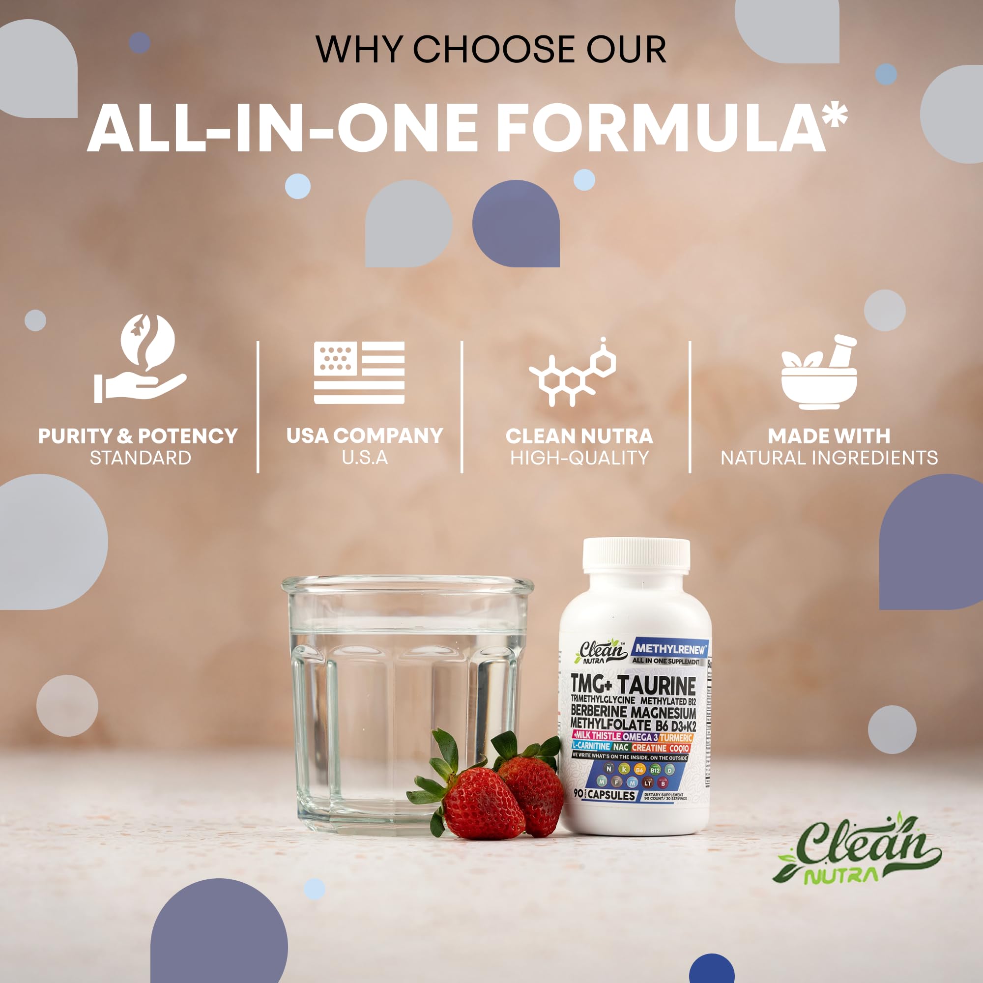 Clean Nutraceuticals TMG 1000 mg – gros plan sur les capsules, qualité visible