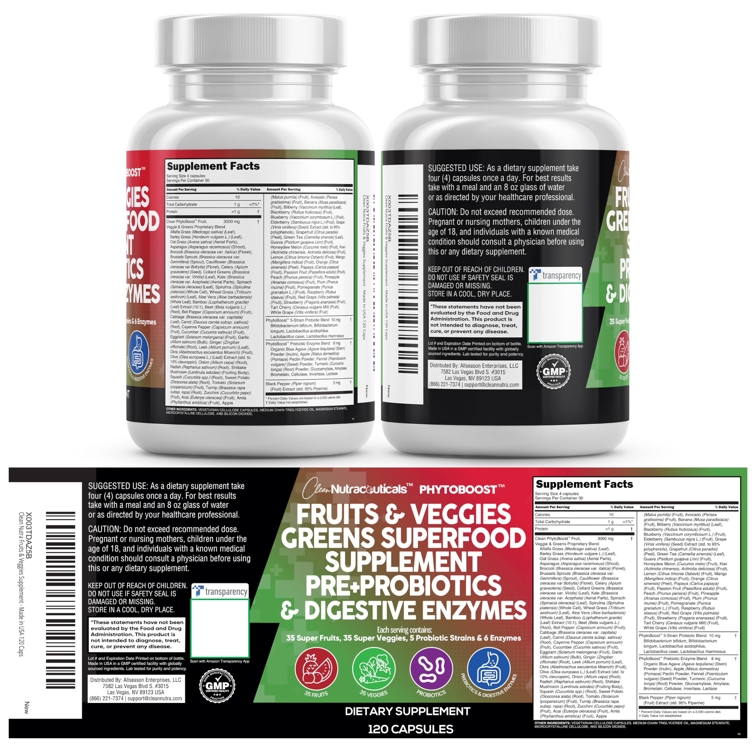 Clean Nutraceuticals : Pack de 120 capsules pour environ un mois d'utilisation pratique.
