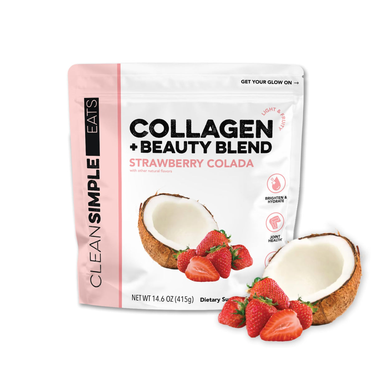 Collagène Clean Simple Eats – poudre beauté Fraise Colada, douceur tropicale pour votre routine.