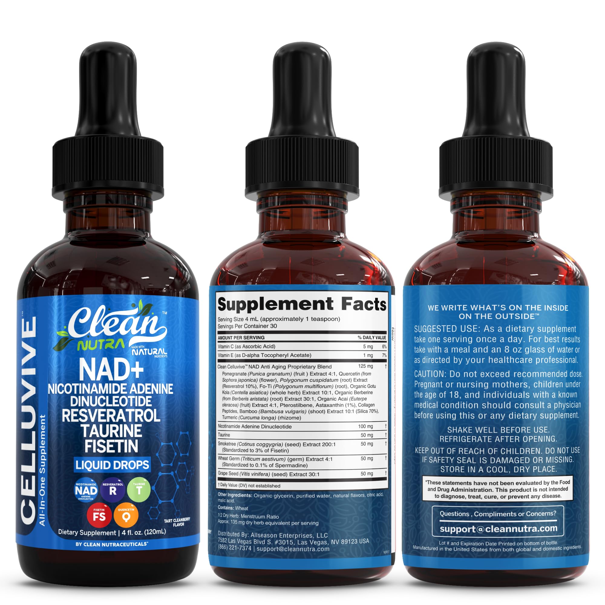 Clean Nutraceuticals NAD gouttes – solution tout-en-un pour une utilisation quotidienne.