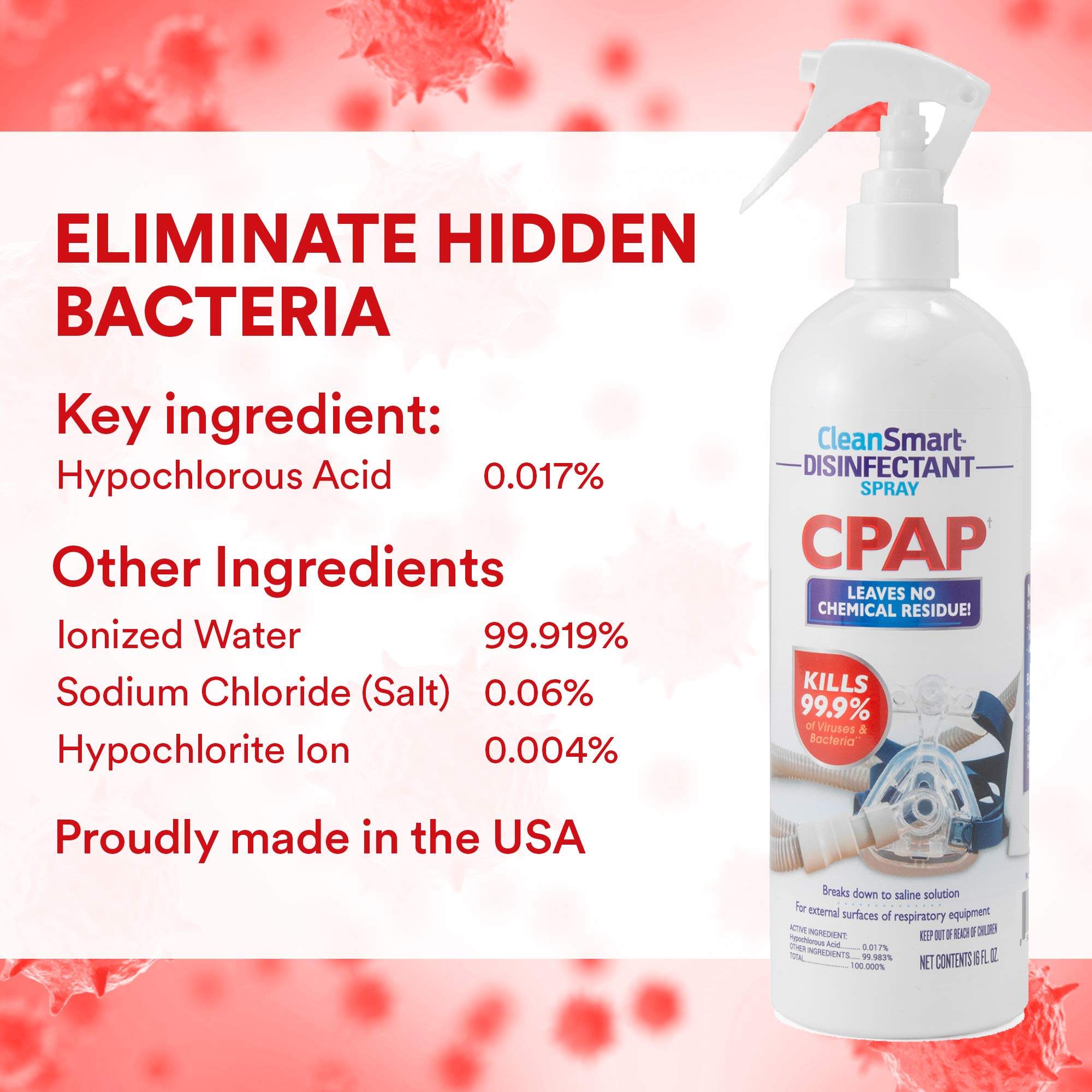 CleanSmart désinfectant spray humidificateur, protection du circuit CPAP