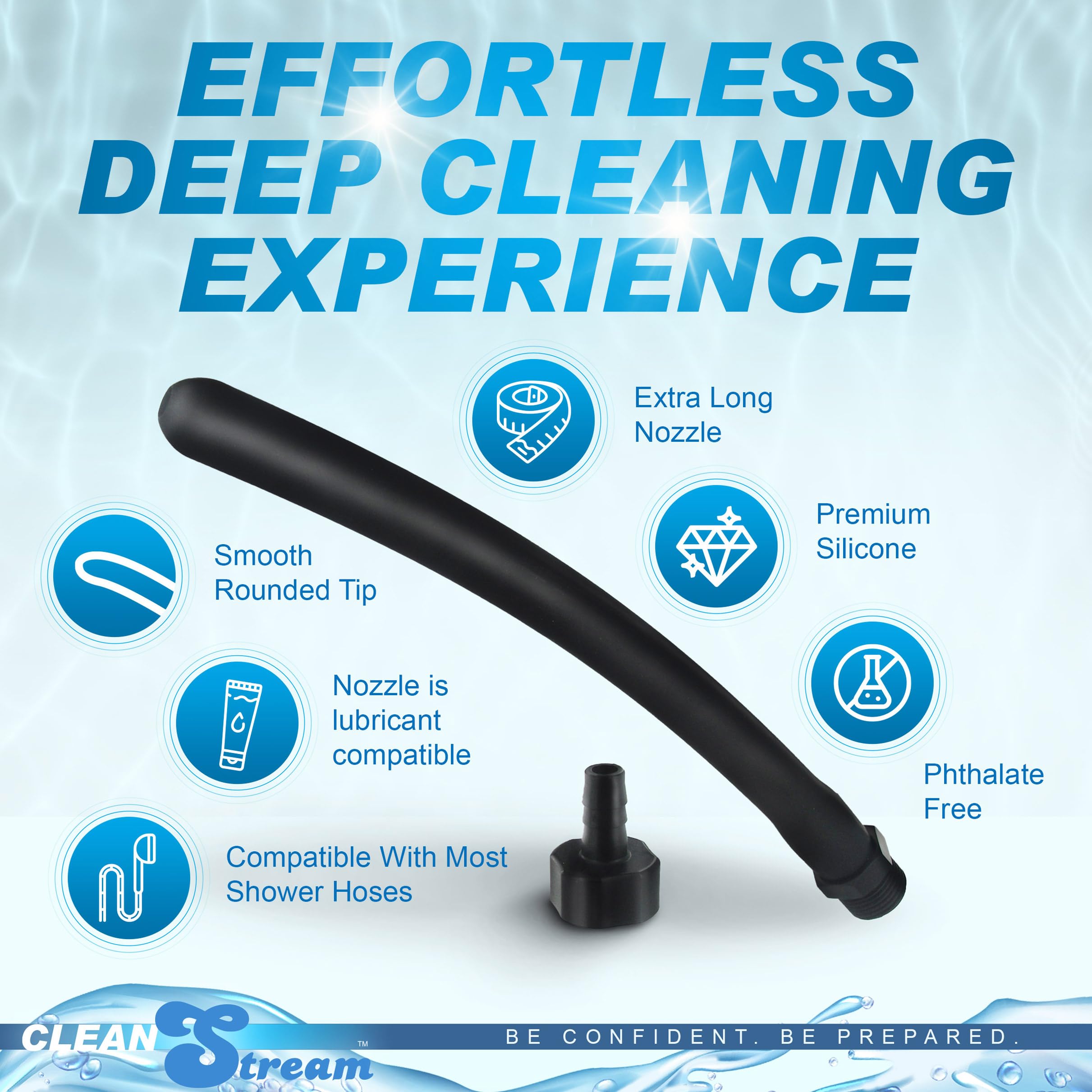 Embout douche silicone confort CleanStream, montage flexible et connexion sécurisée