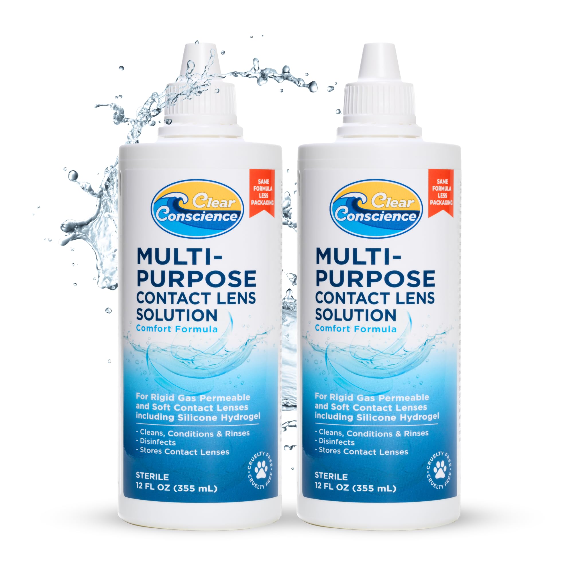 Clear Conscience – solution lentilles, bouteille 12oz, nettoyage efficace et pratique