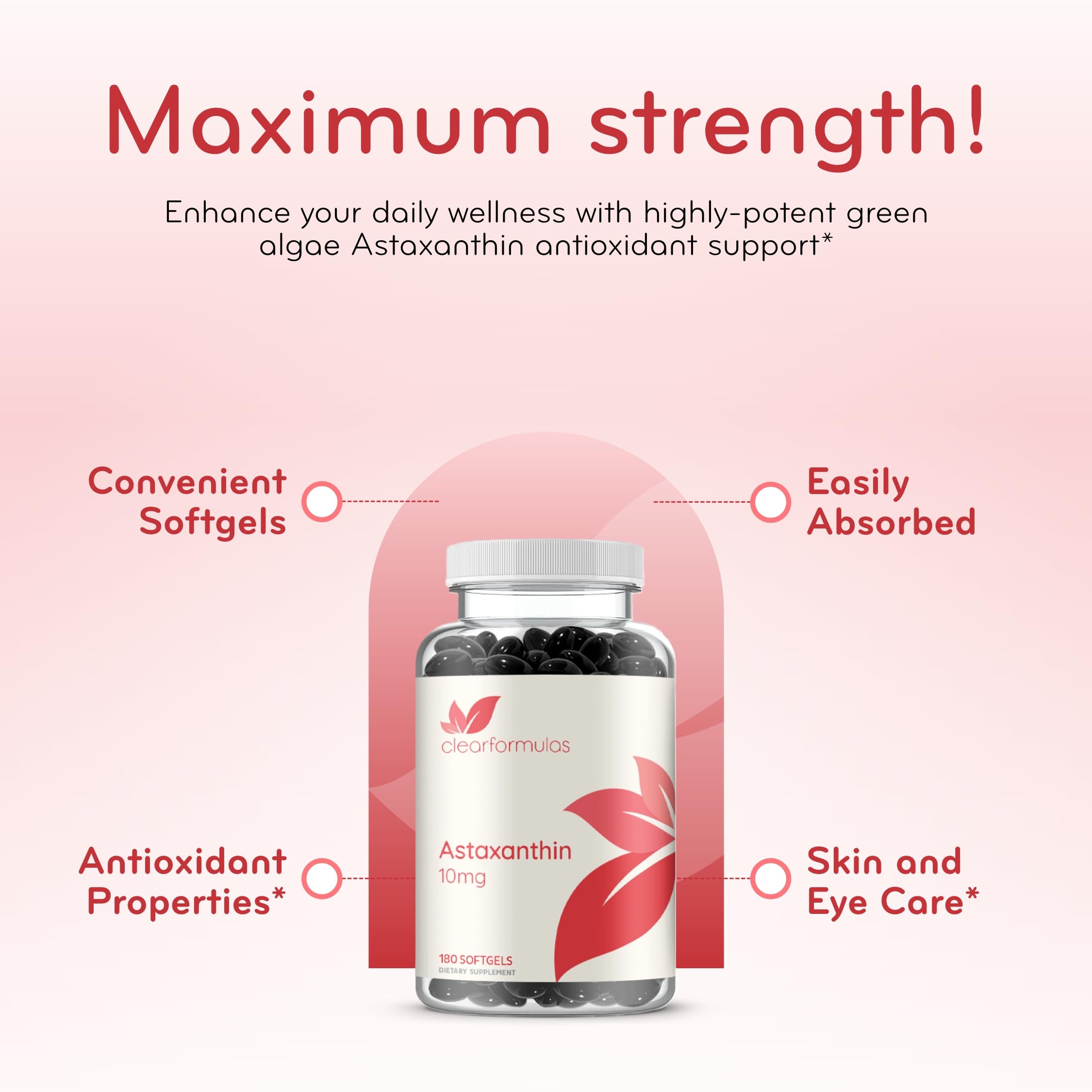 Clear Formulas Astaxanthine sans allergènes courants pour routine adaptée.