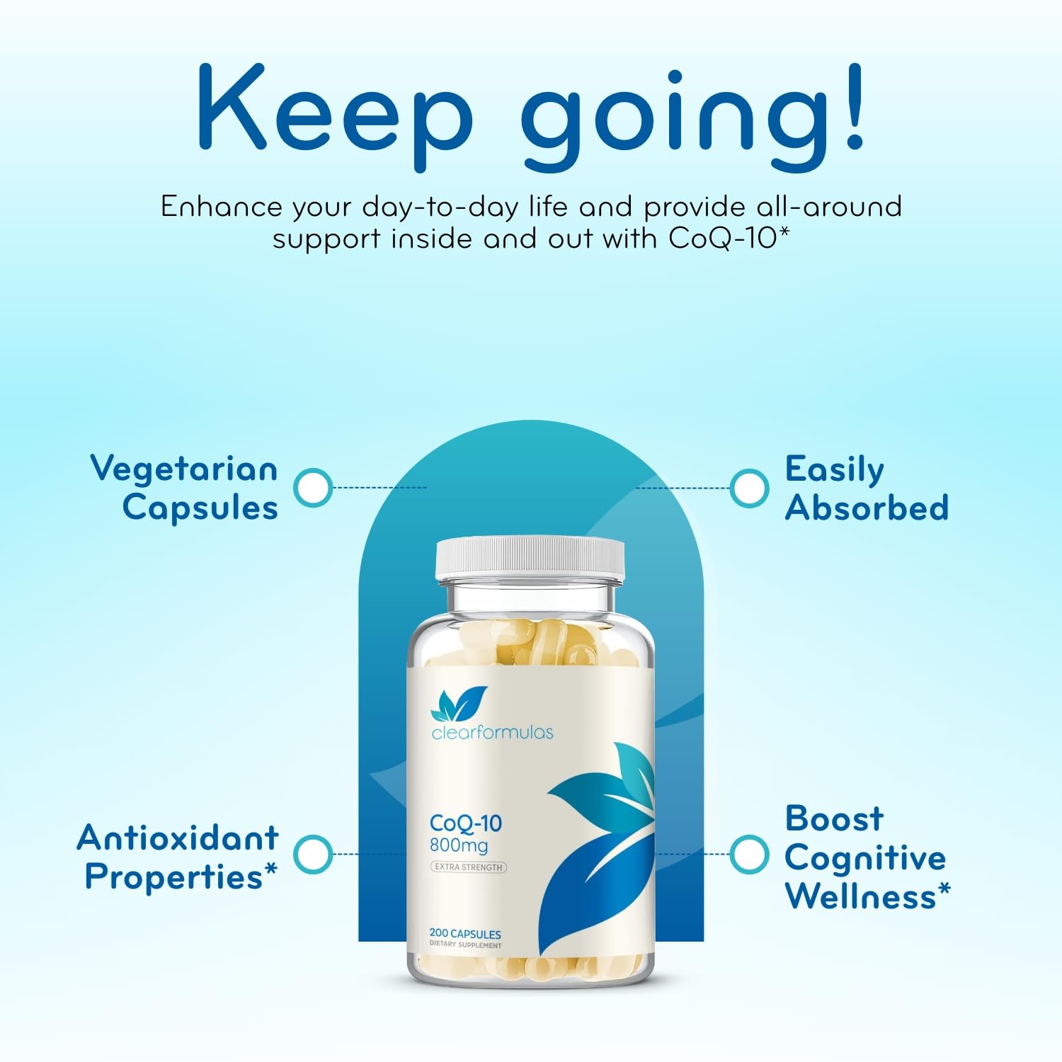 Clear Formulas CoQ10 800 mg, laboratoire américain, normes cGMP et traçabilité.