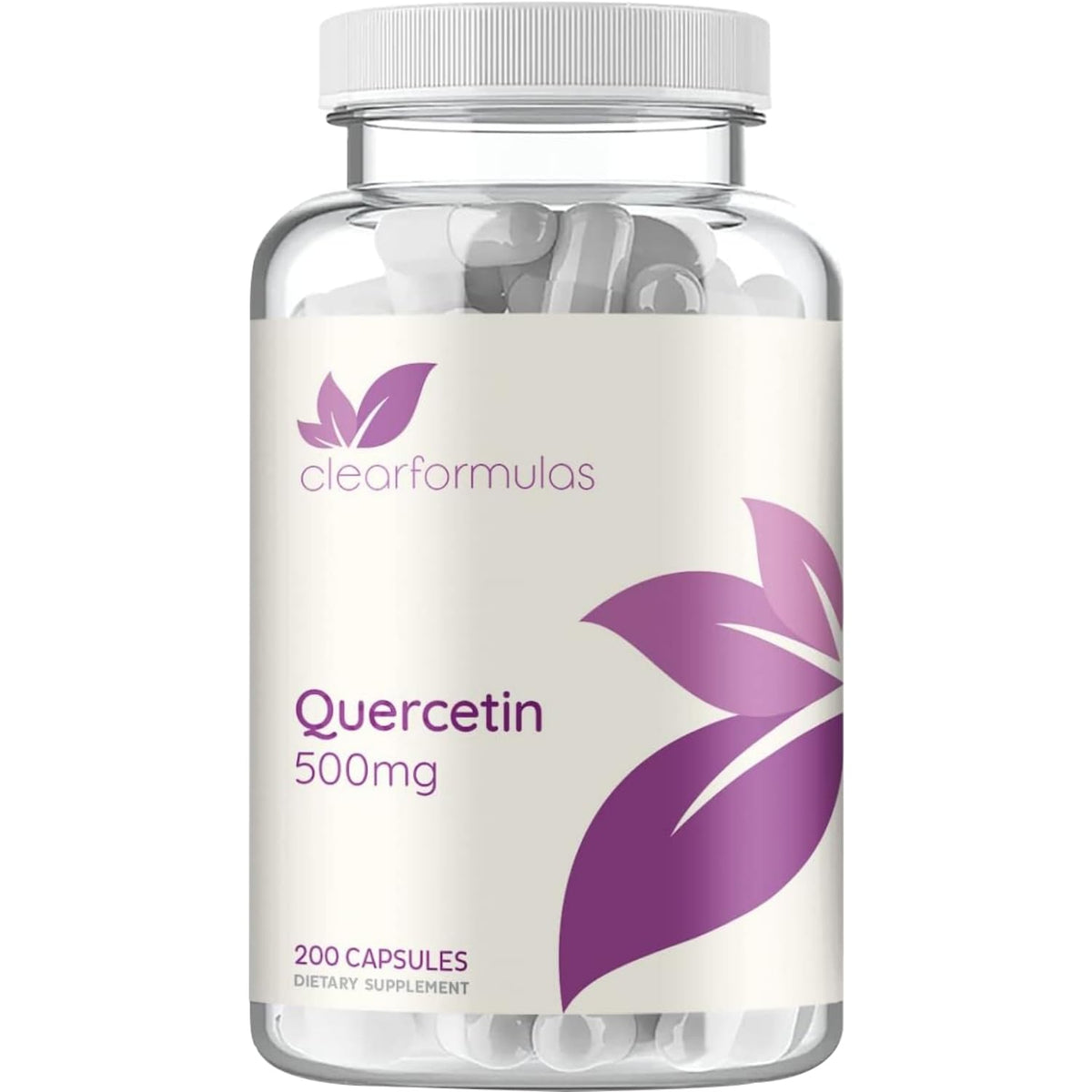 Clear Formulas Quercetine 500mg: bouteille et gélules faciles à prendre au quotidien