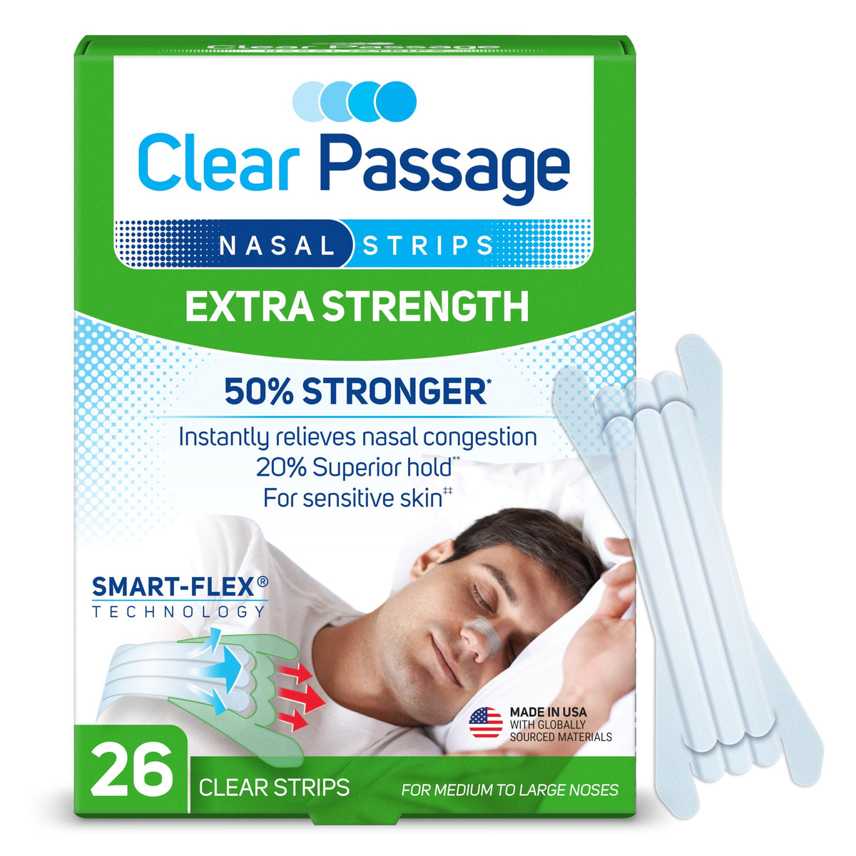 Clear Passage – Paquet 26 bandes nasales pour respiration facilitée au coucher.