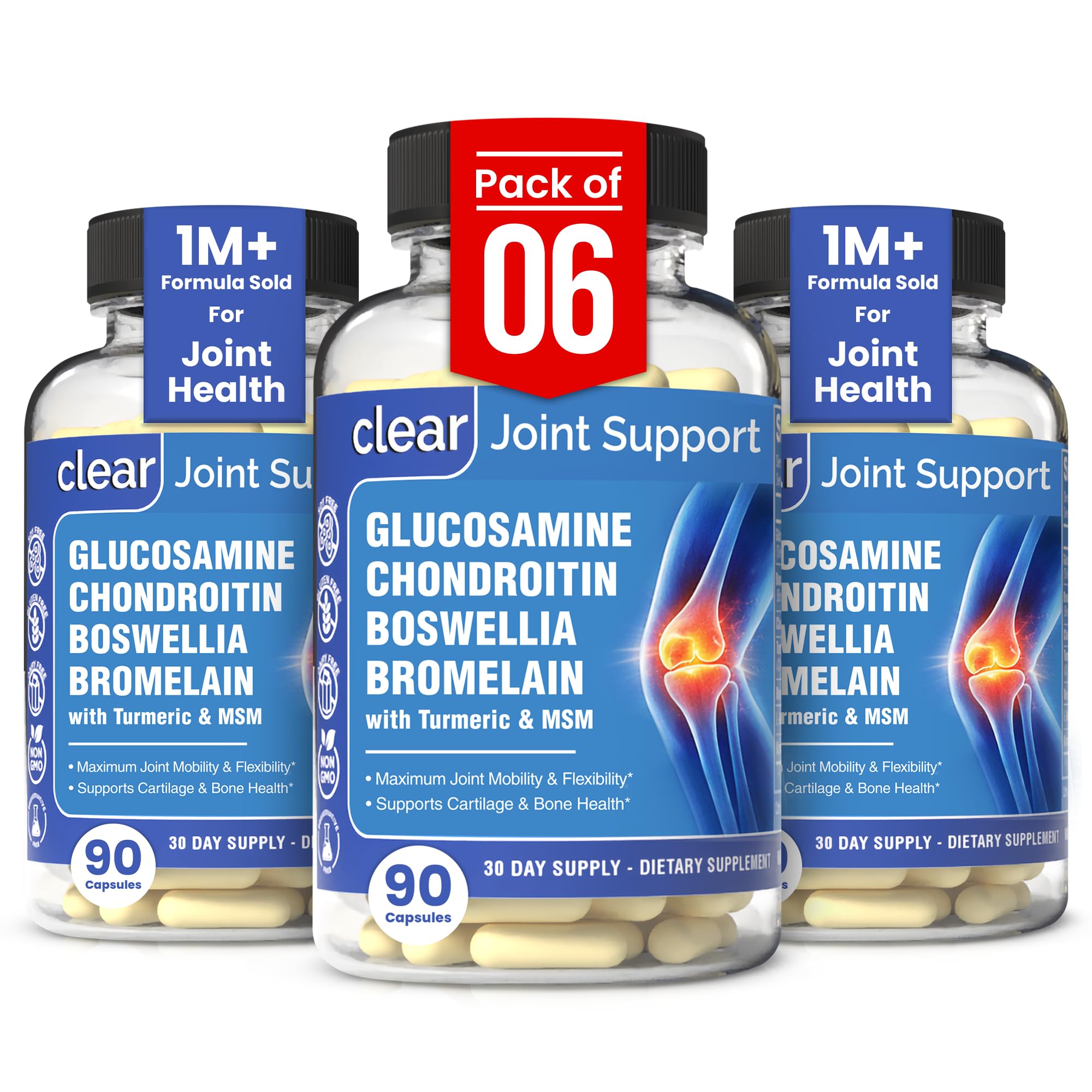 Clear Probiotics Glucosamine Chondroitine MSM avec curcuma et boswellia, capsules pour articulations.