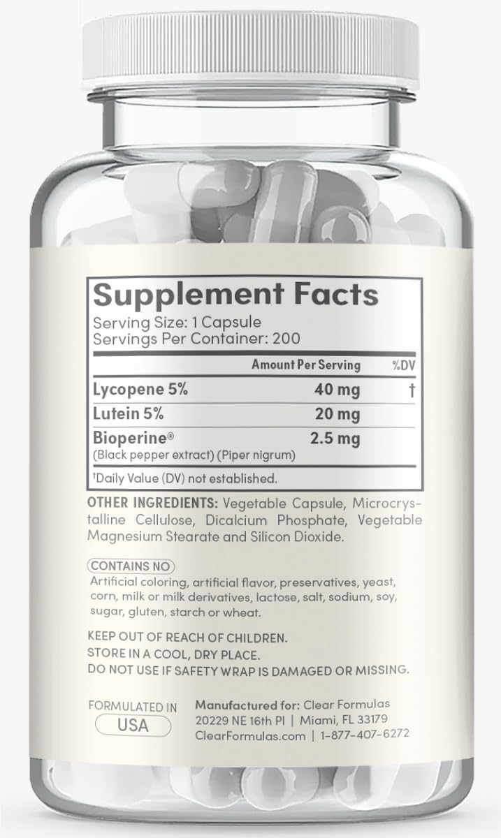 Clear Formulas Lutein Lycopène - capsules prêtes à l’emploi, absorption améliorée