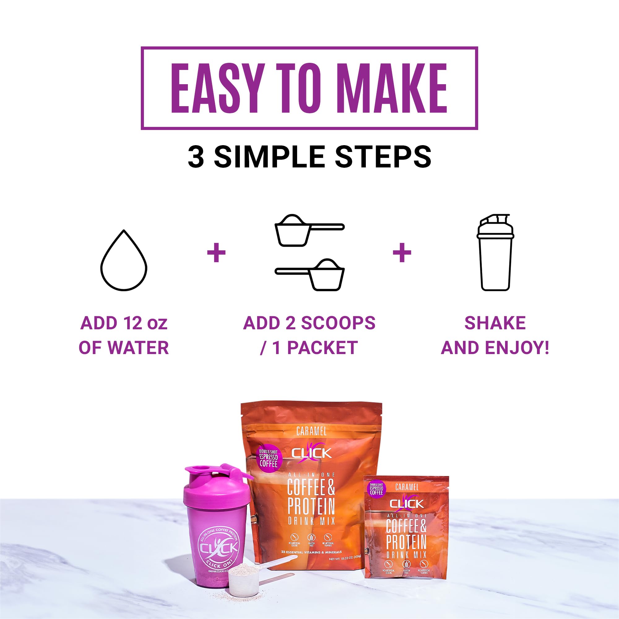 Click Coffee Protein: verre lait montrant protéine et douceur.