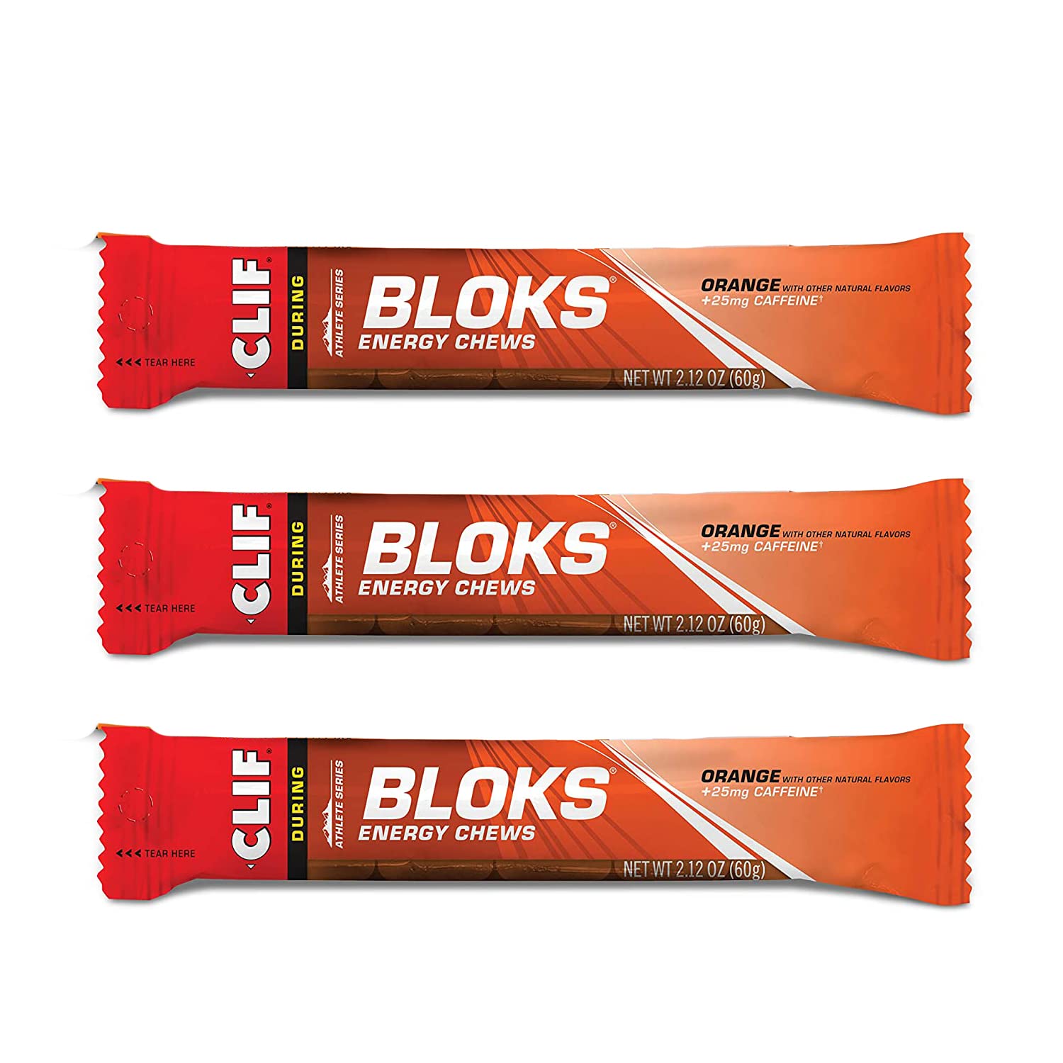 CLIF BLOKS bonbons énergie orange, paquet visible, pratique pour course rapide.