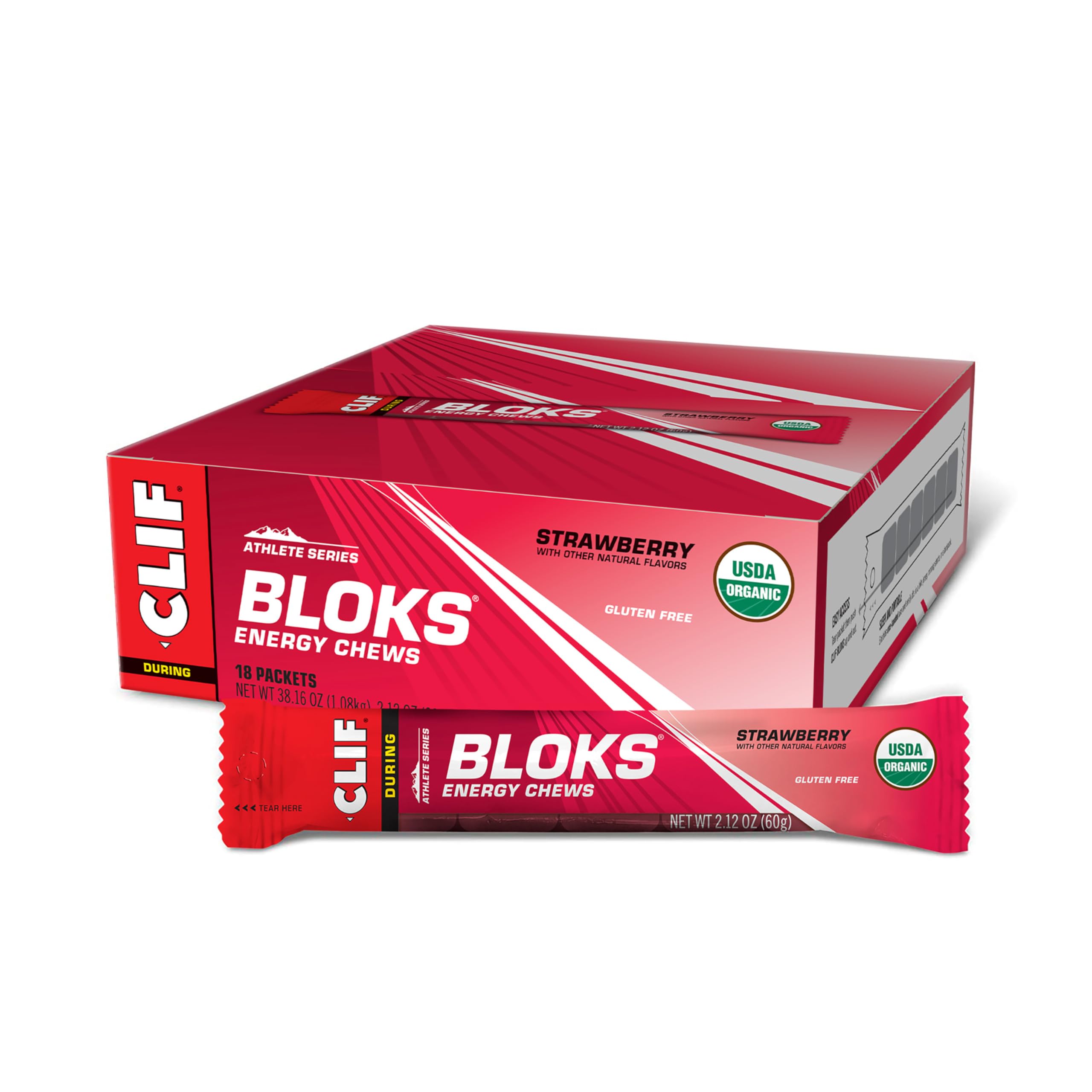 CLIF BLOKS fraise, paquet énergie portable pour entraînement prolongé