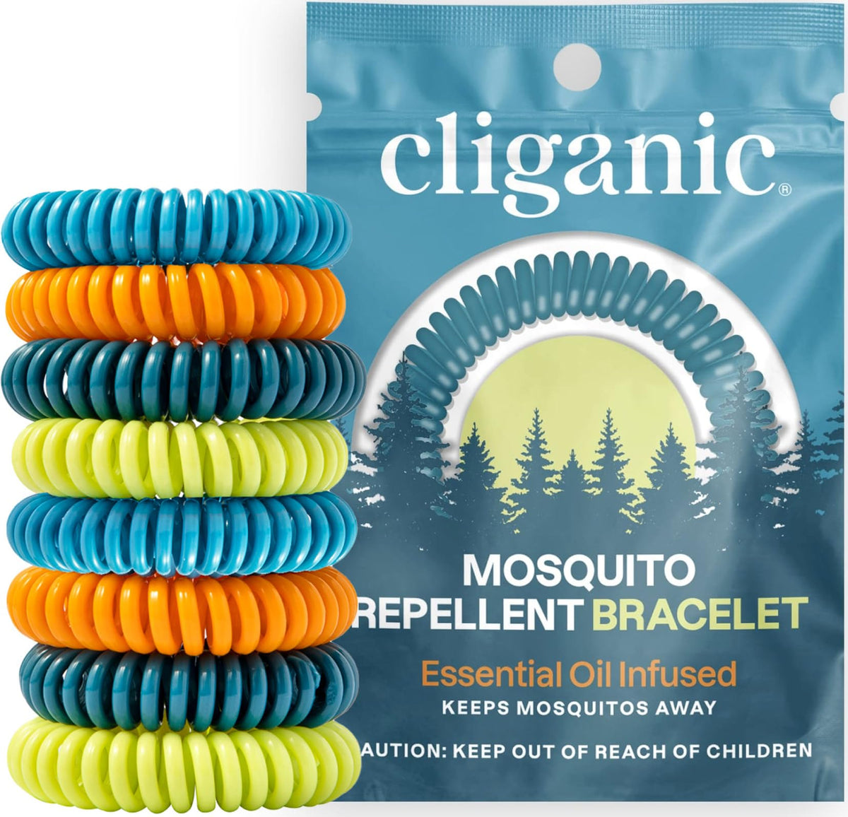 Bracelets antimoustiques Cliganic 20-pack, emballage individuel pour la famille.