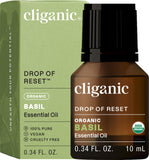 Cliganic huile essentielle de basilic biologique – bouteille prête pour diffusion aromatique à domicile.