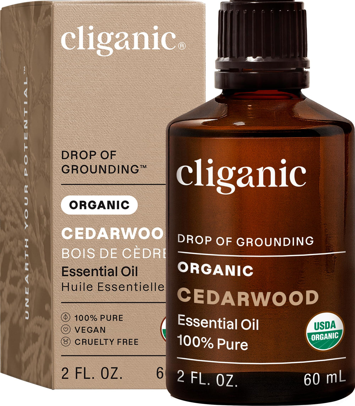 Cliganic huile cedre - bouteille, parfum boisé apaisant pour l'aromathérapie
