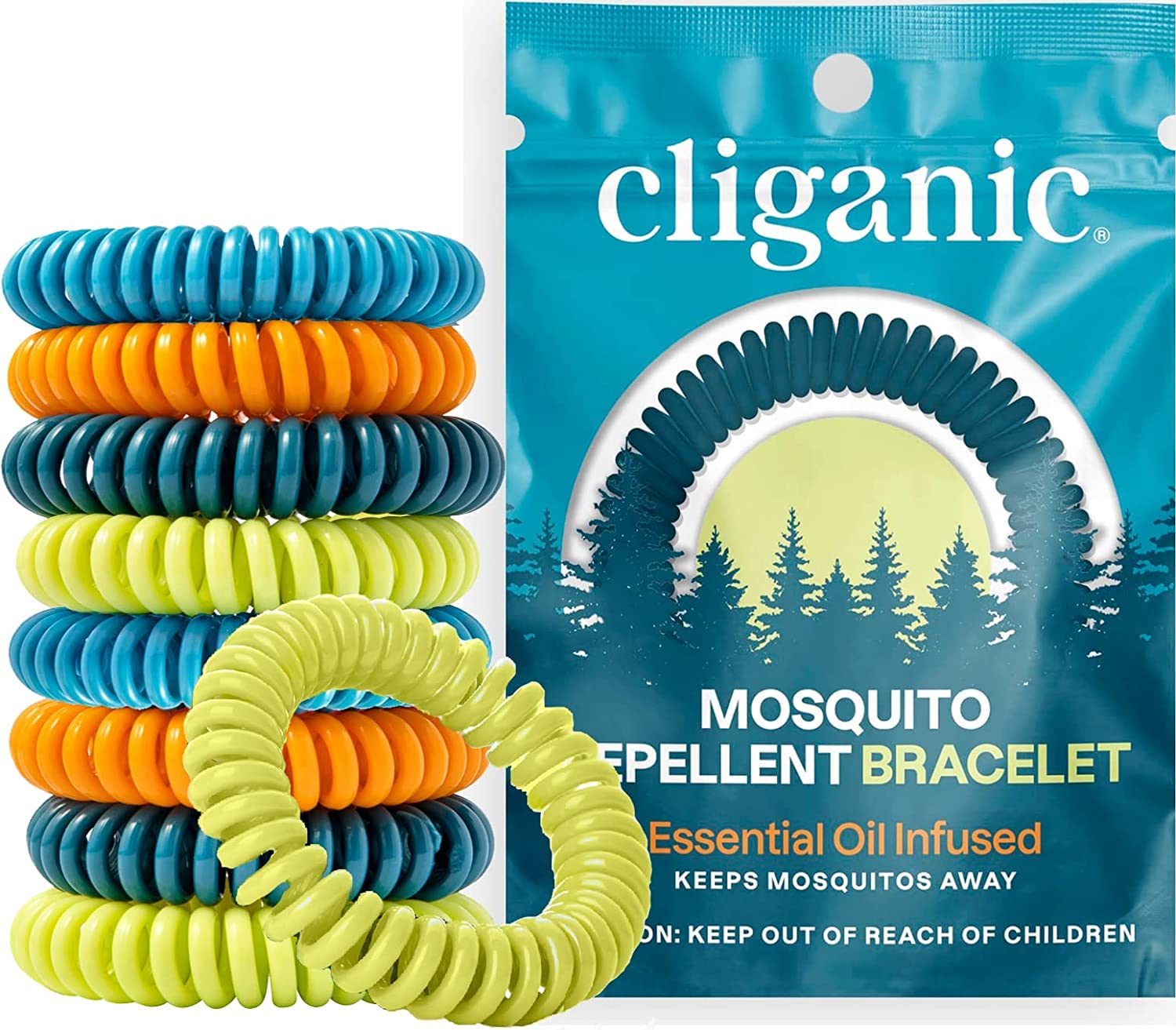 Bracelets moustiques Cliganic, emballage 50 paquets, protection rapide lors des activités en extérieur.