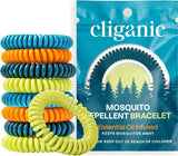 Bracelets moustiques Cliganic, emballage 50 paquets, protection rapide lors des activités en extérieur.