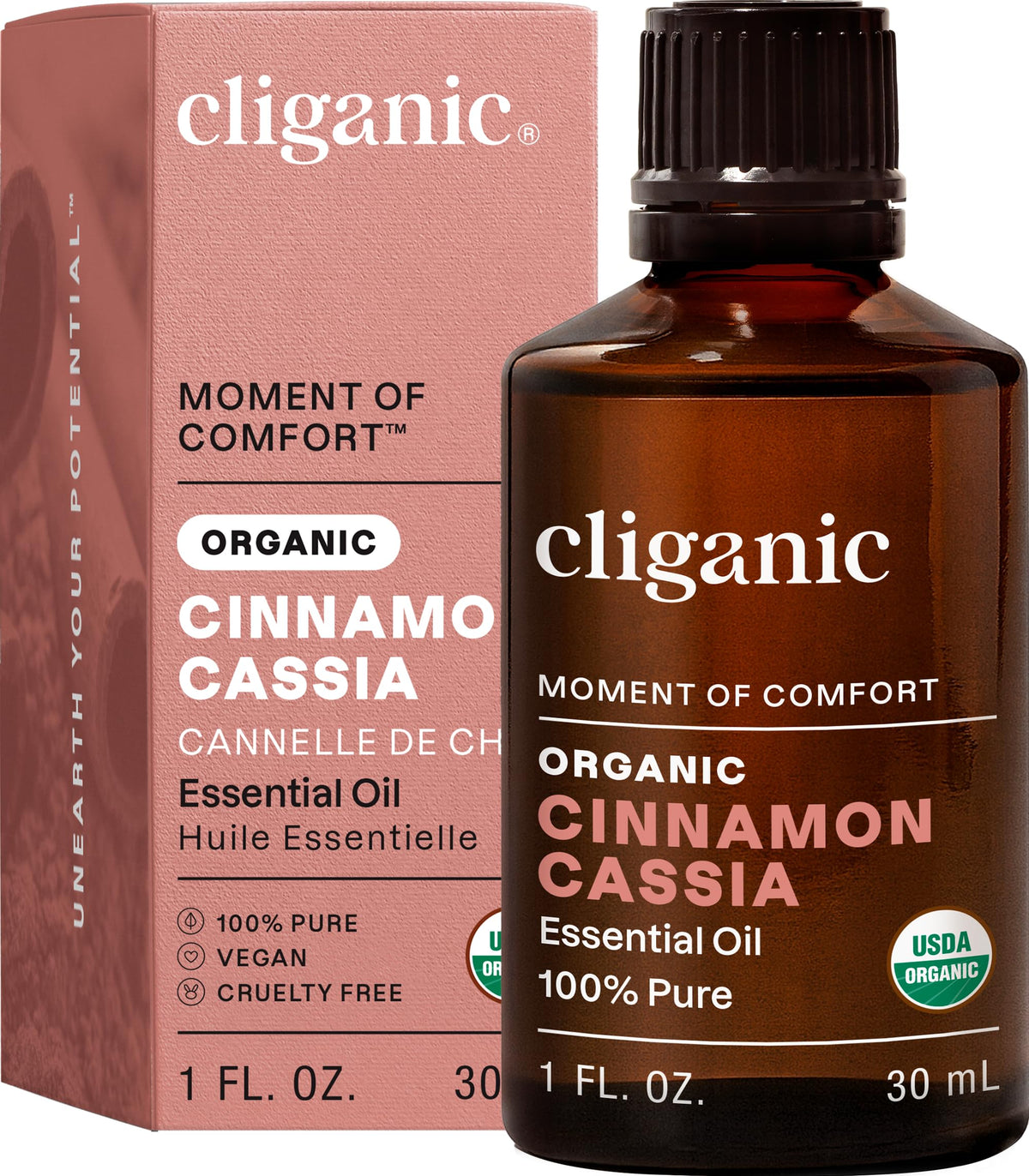 Cliganic Cannelle Cassia: huile dans la bouteille 1oz prête pour diffusion aromatique.