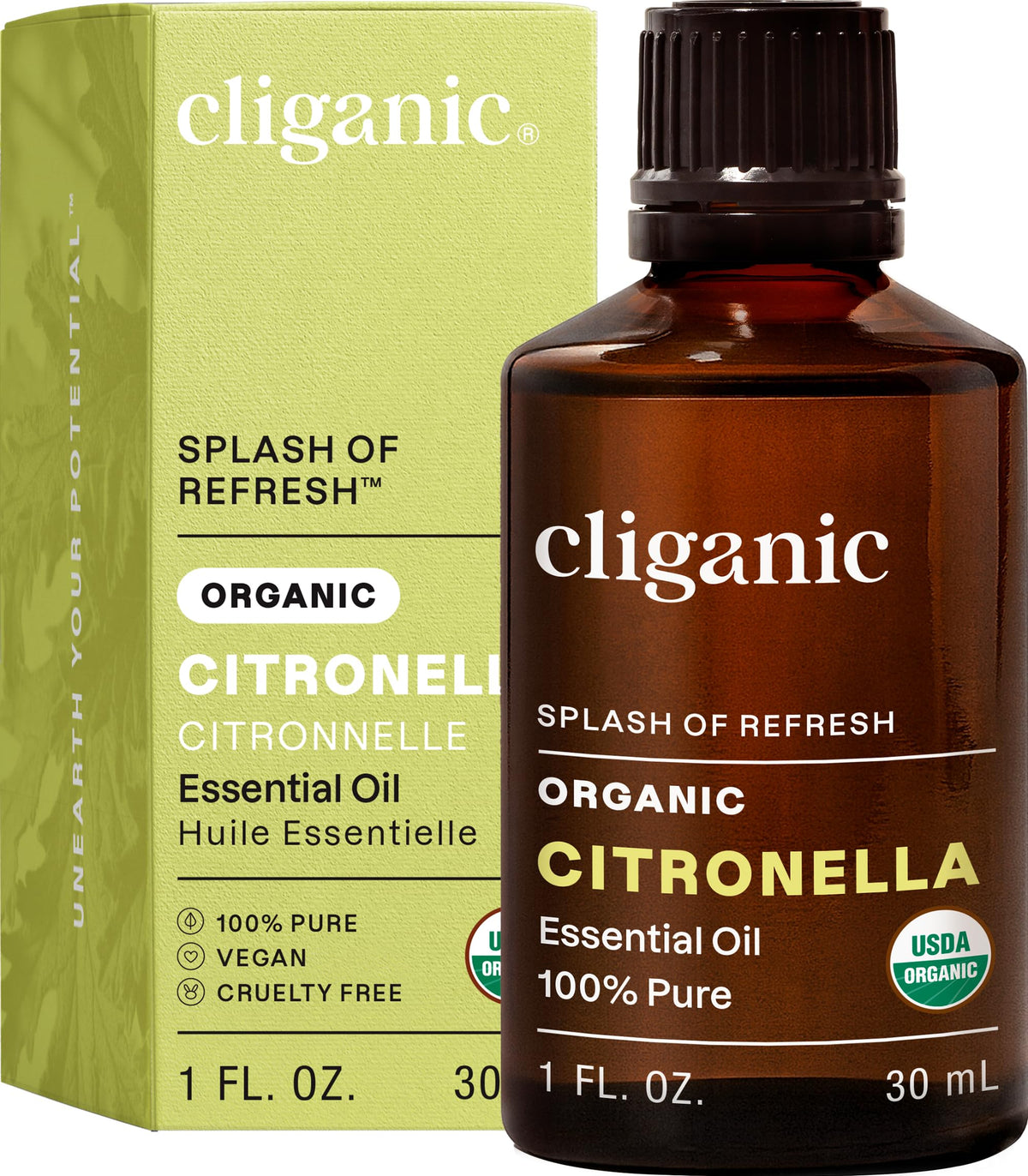 Cliganic Citronelle biologique: bouteille prête pour diffusion aromatique.