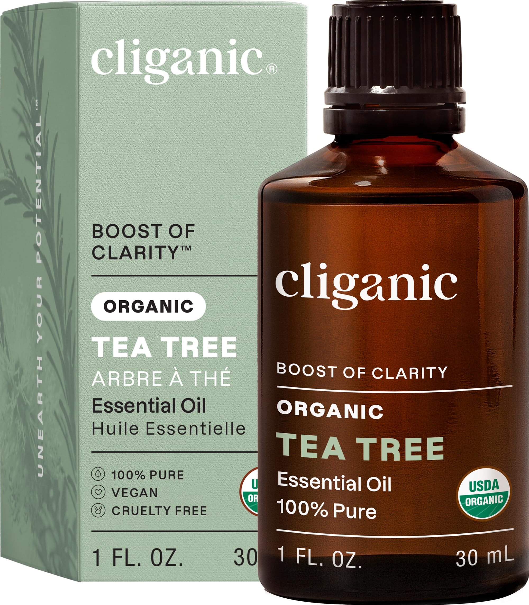 Cliganic huile arbre à thé, bouteille - parfum naturel et aromathérapie apaisante.