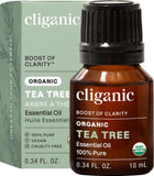 Cliganic huile arbre à thé, emballage varié, expérience premium pour l'aromathérapie.