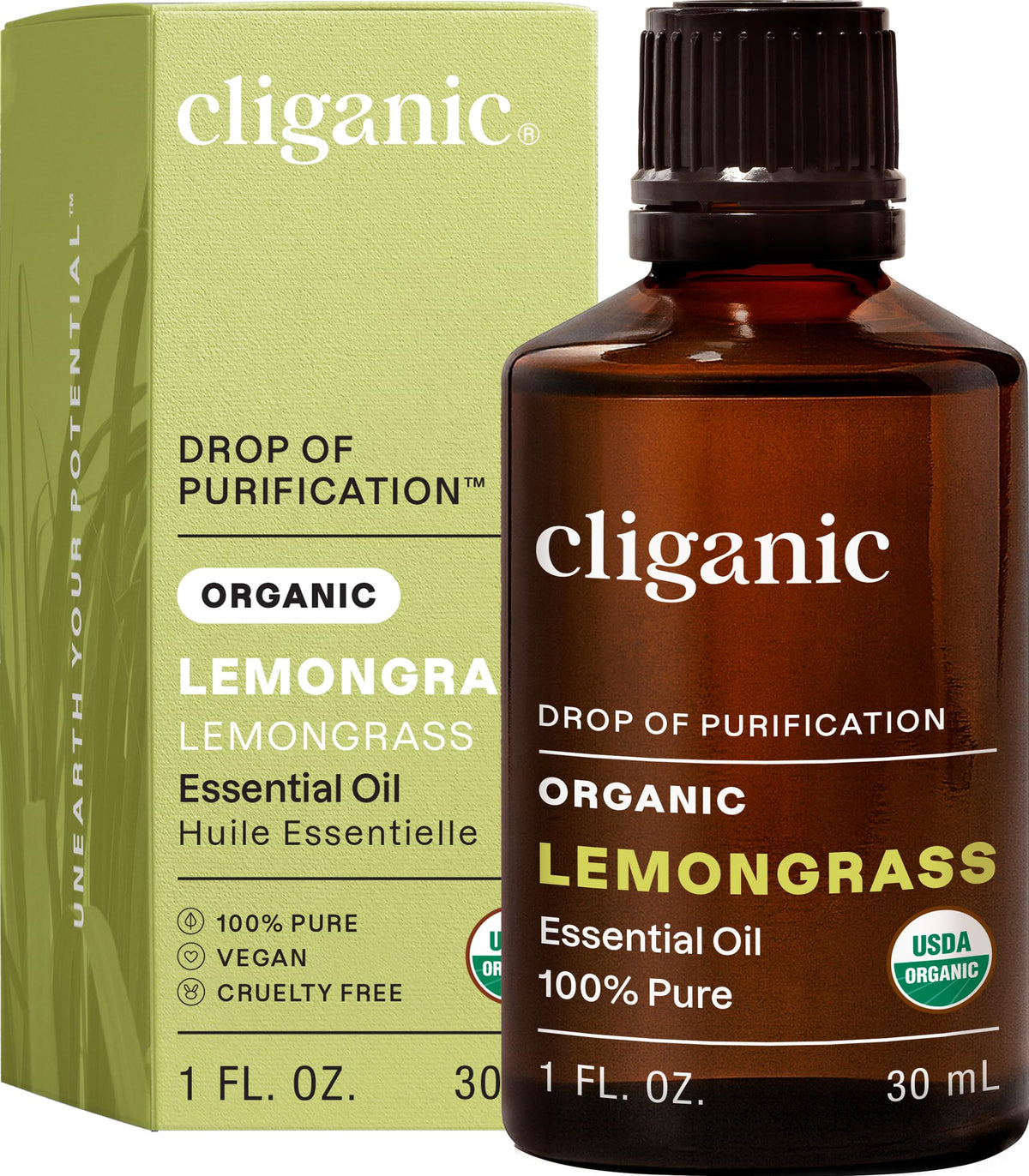 Cliganic huile citronnelle en flacon 1oz idéale pour diffusion aromatique