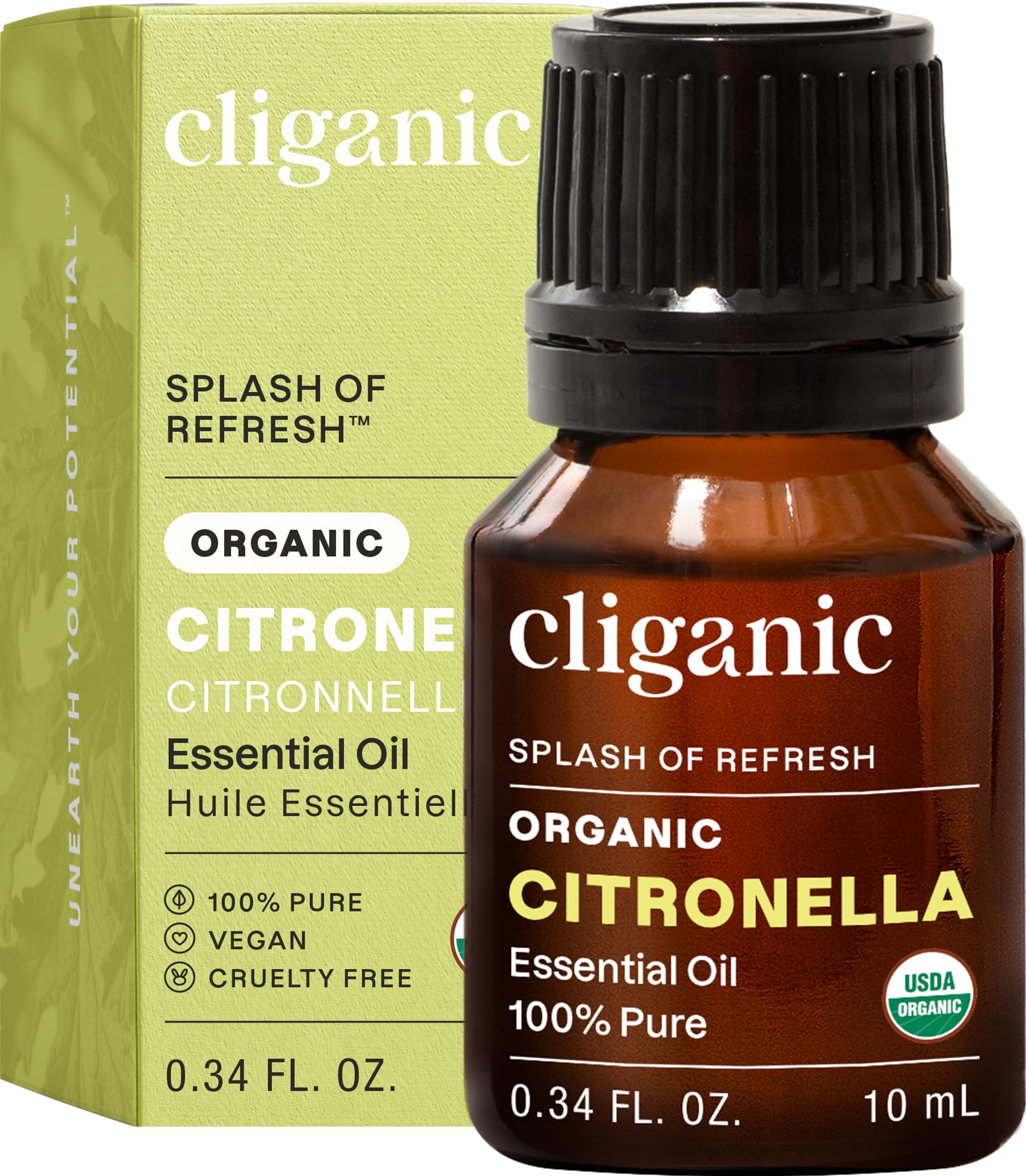 Cliganic huile citronnelle-bouteille, diffusion facile d'un parfum frais.