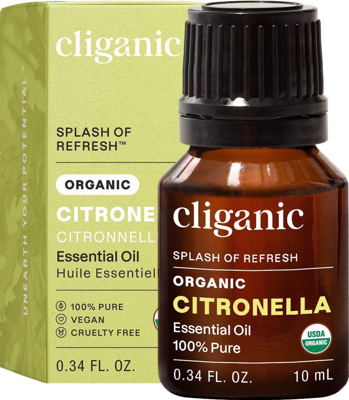 Cliganic huile citronnelle-bouteille, diffusion facile d'un parfum frais.
