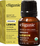 Huile essentielle citron Cliganic dans une bouteille, pratique pour l'aromathérapie.