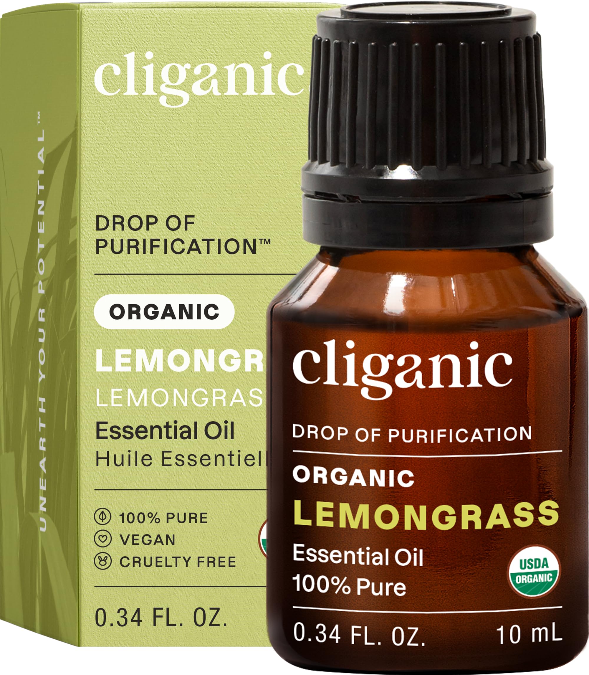Huile essentielle citronnelle Cliganic, bouteille prête pour diffusion aromatique.