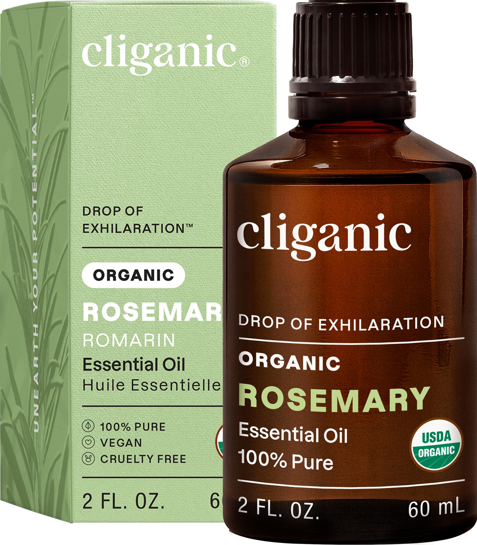 Cliganic huile essentielle romarin 2oz, bouteille claire pour diffusion aromatique