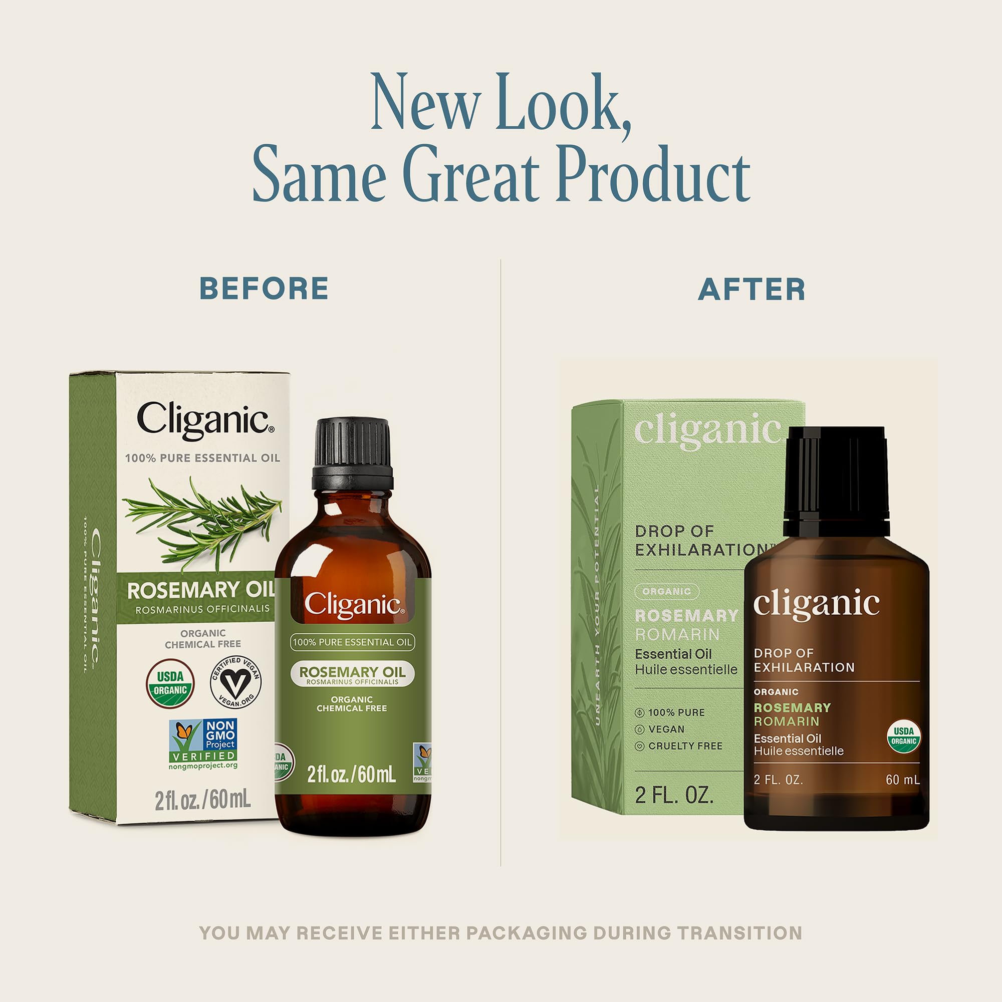 Cliganic huile essentielle romarin bio, flacon ambré 2oz, pure et traçable